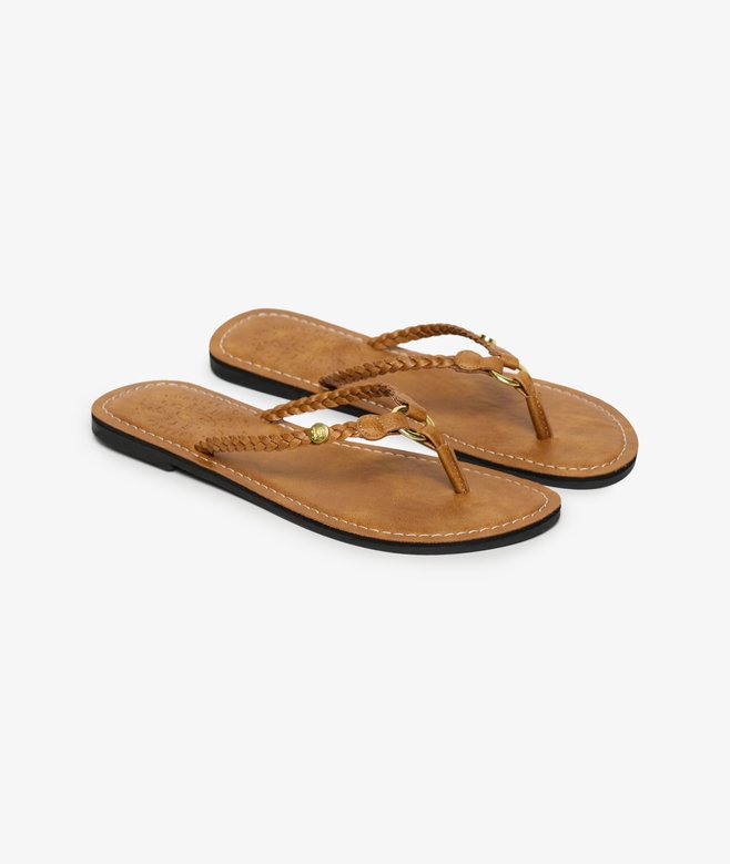 Faux Leather Braided Flip Flops