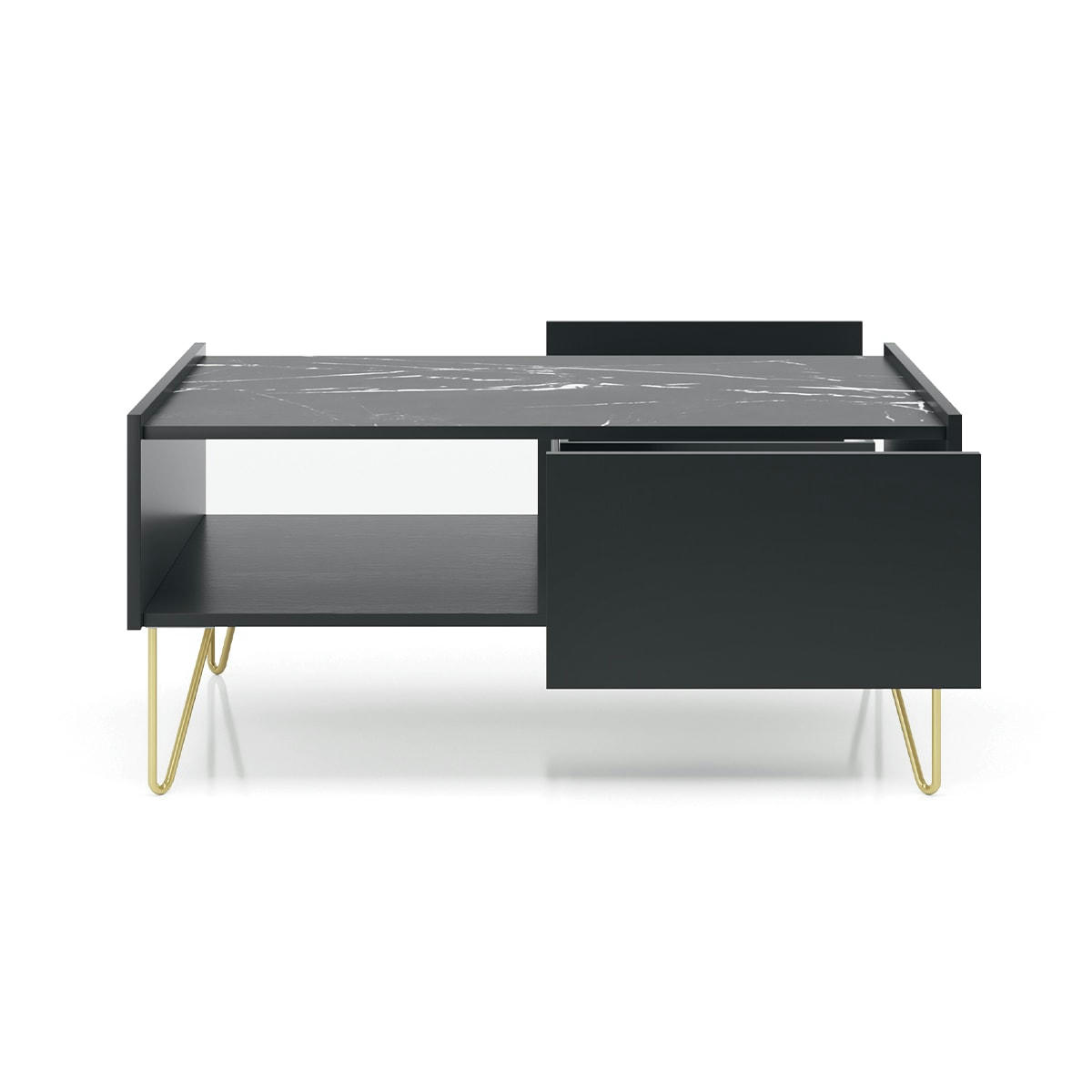 - Table basse 2 tiroirs noir et marbre