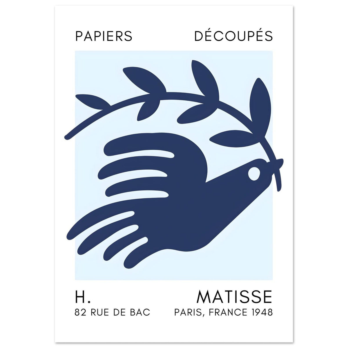 Artfulprints Poster Matisse – Peace dove navy blue I  - A4 21x29.7 cm - Blauw