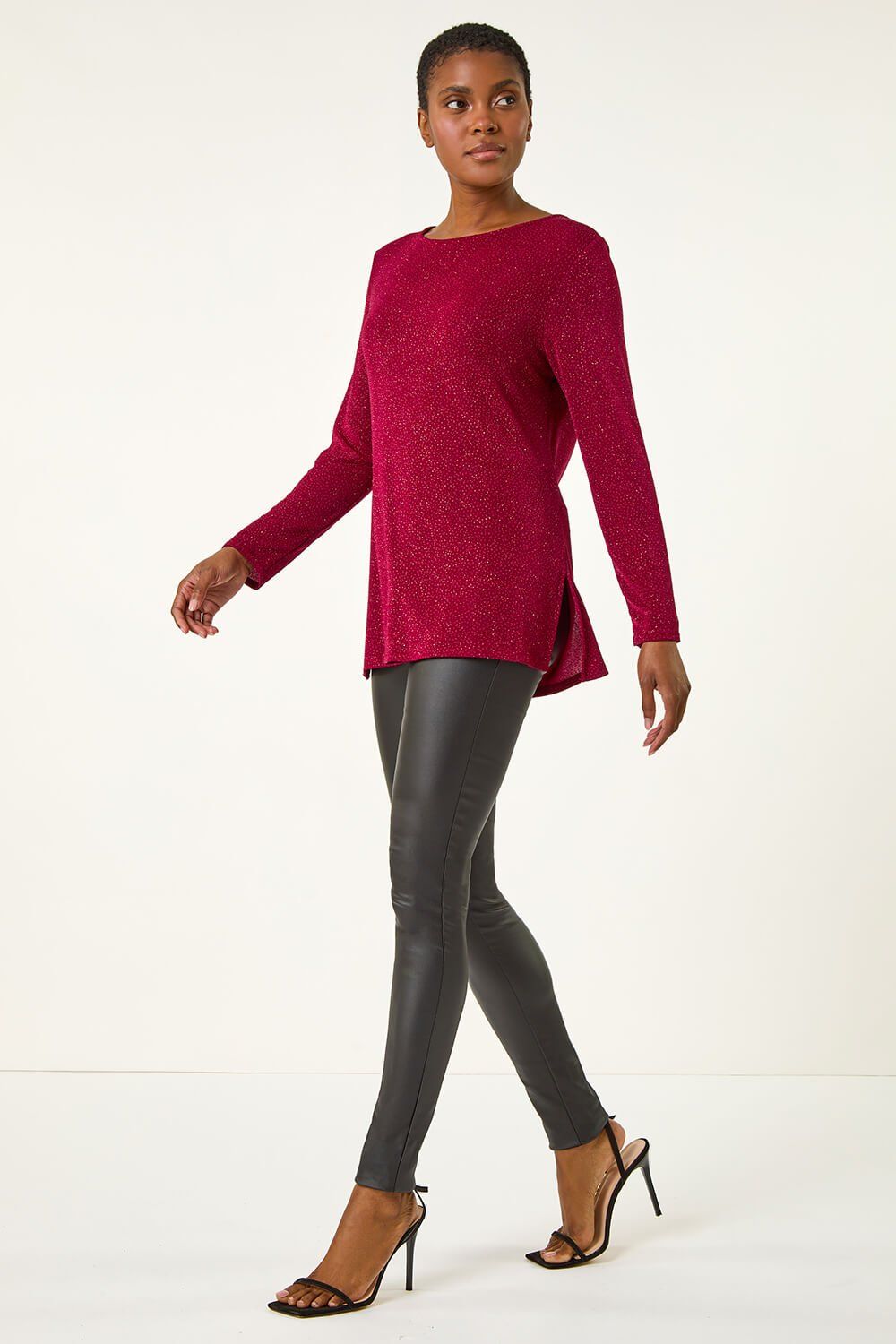 Roman Sparkly Cowl Back Detail Stretch Top