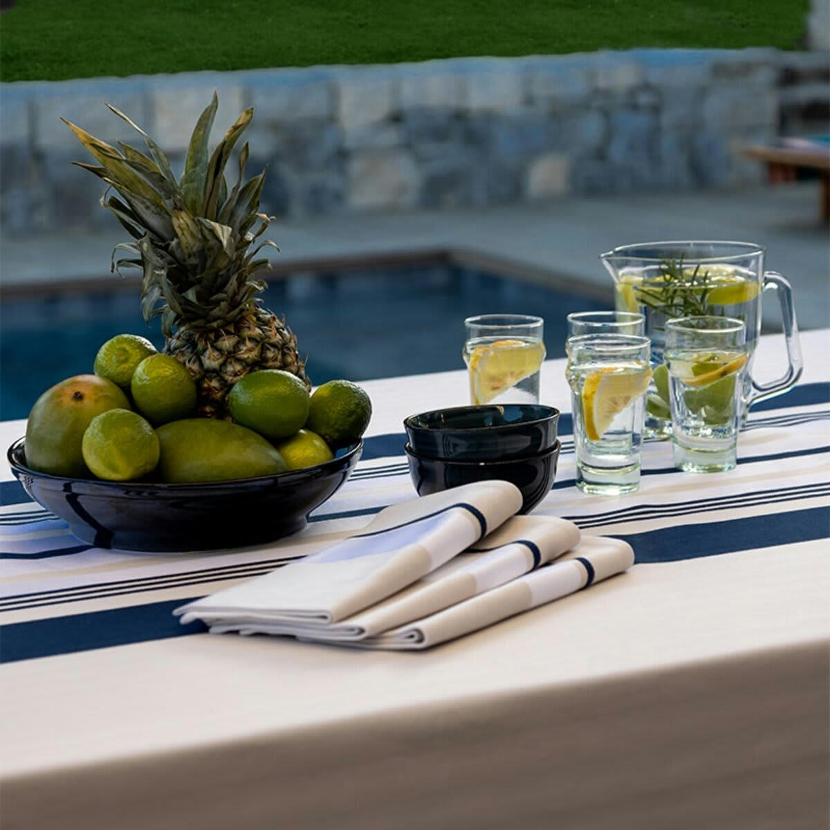 DONIBANE - Serviette de table satin de coton Bleu 50x50 cm