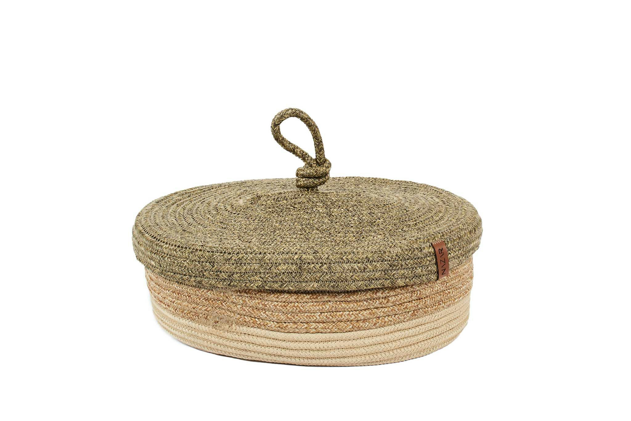 CALI - Panier tricolore aspect jute fait main marron et vert - 23x12