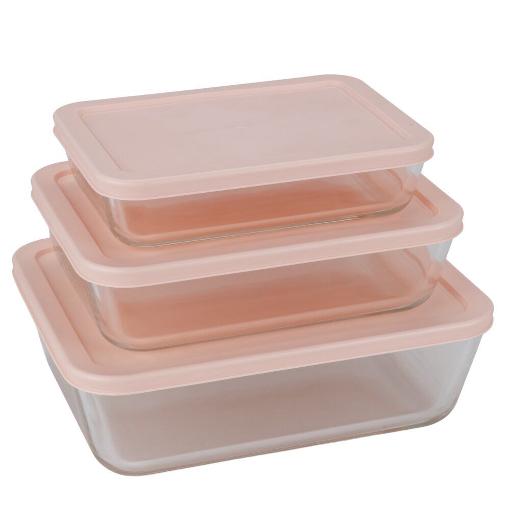 BoÎte de conservation x3 verre et plastique 820/1550/2650ml (2 modèles vert ou rose)