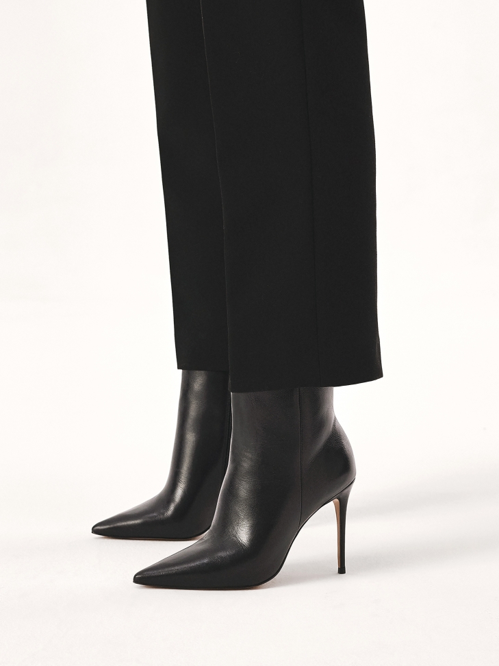 Black leather heeled boots