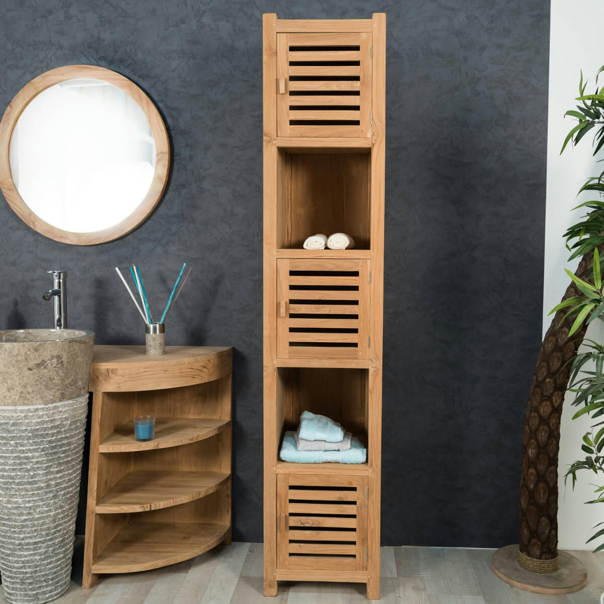 - Colonne salle de bain en teck 3 portes H200cm