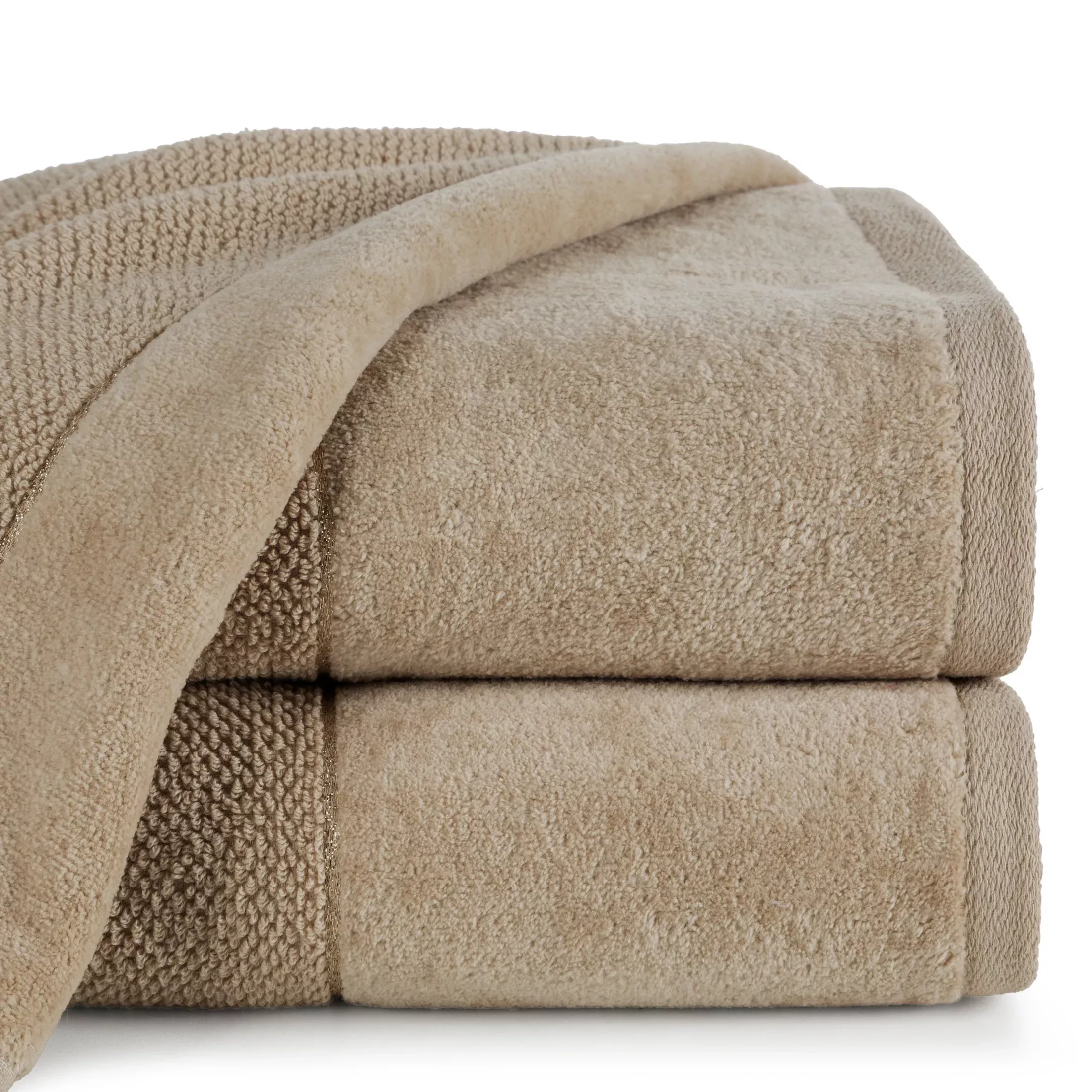 Ręcznik kąpielowy 50x90 cm bawełniany kolor beżowy z welwetową bordiurą 550 g/m2 ARIA