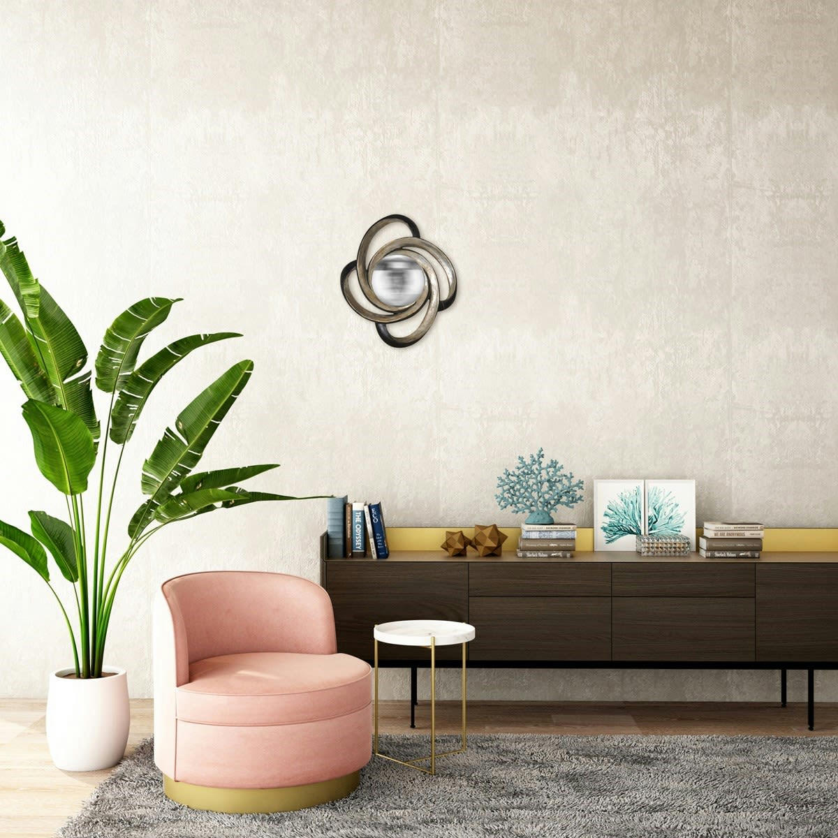 - Miroir boucle noir et argenté 40x47cm