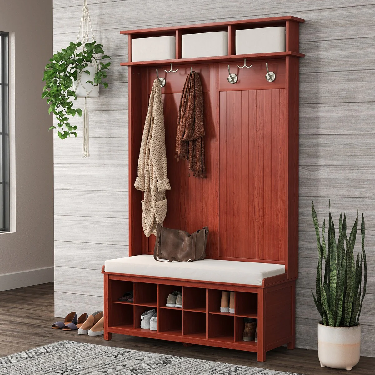 John Louis Home Solid Wood Hall Tree with Shoe Storage