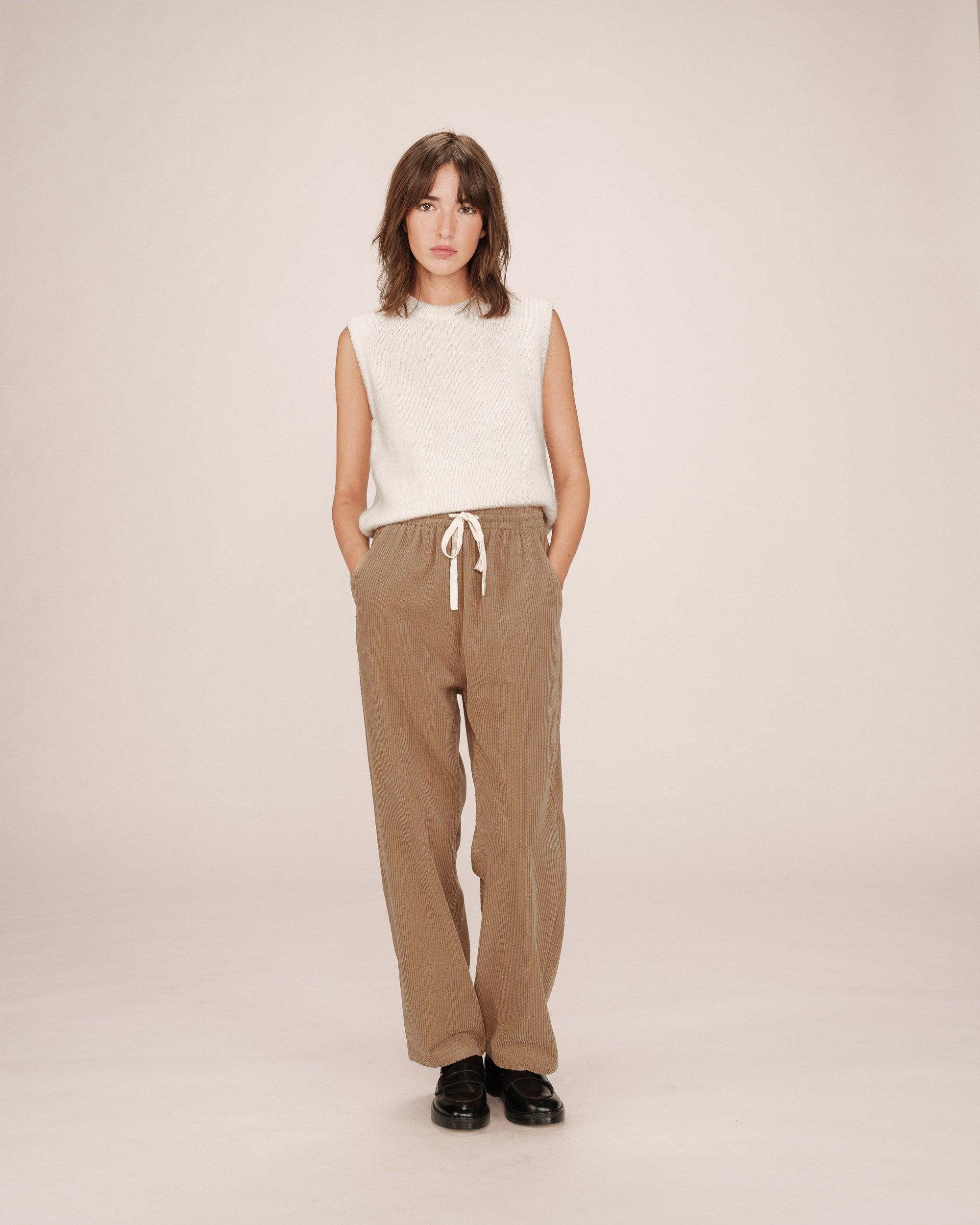 Pantalon large velours greige Liberty
