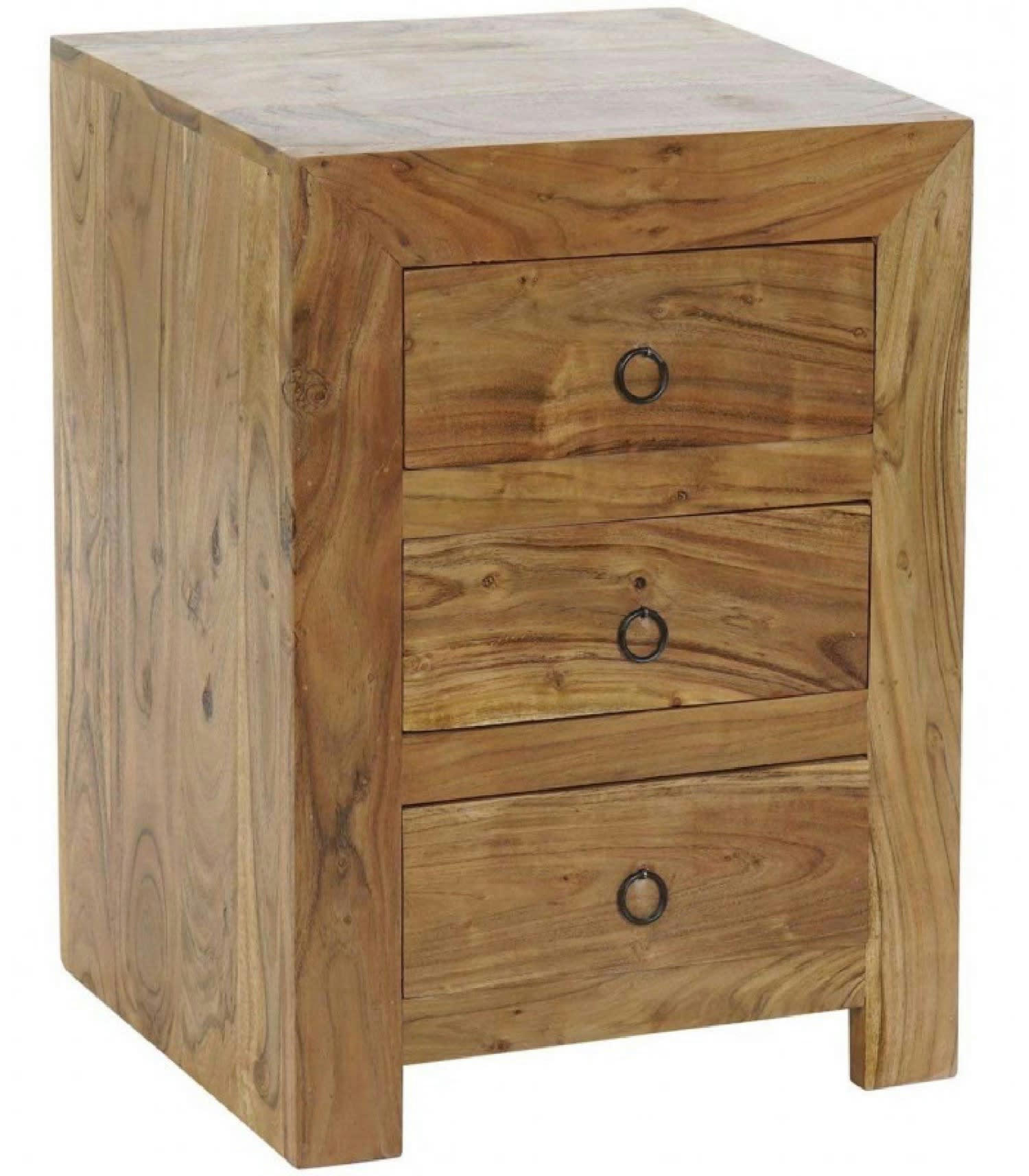 ACACIA - Table de chevet en bois massif d'acacia 3 tiroirs
