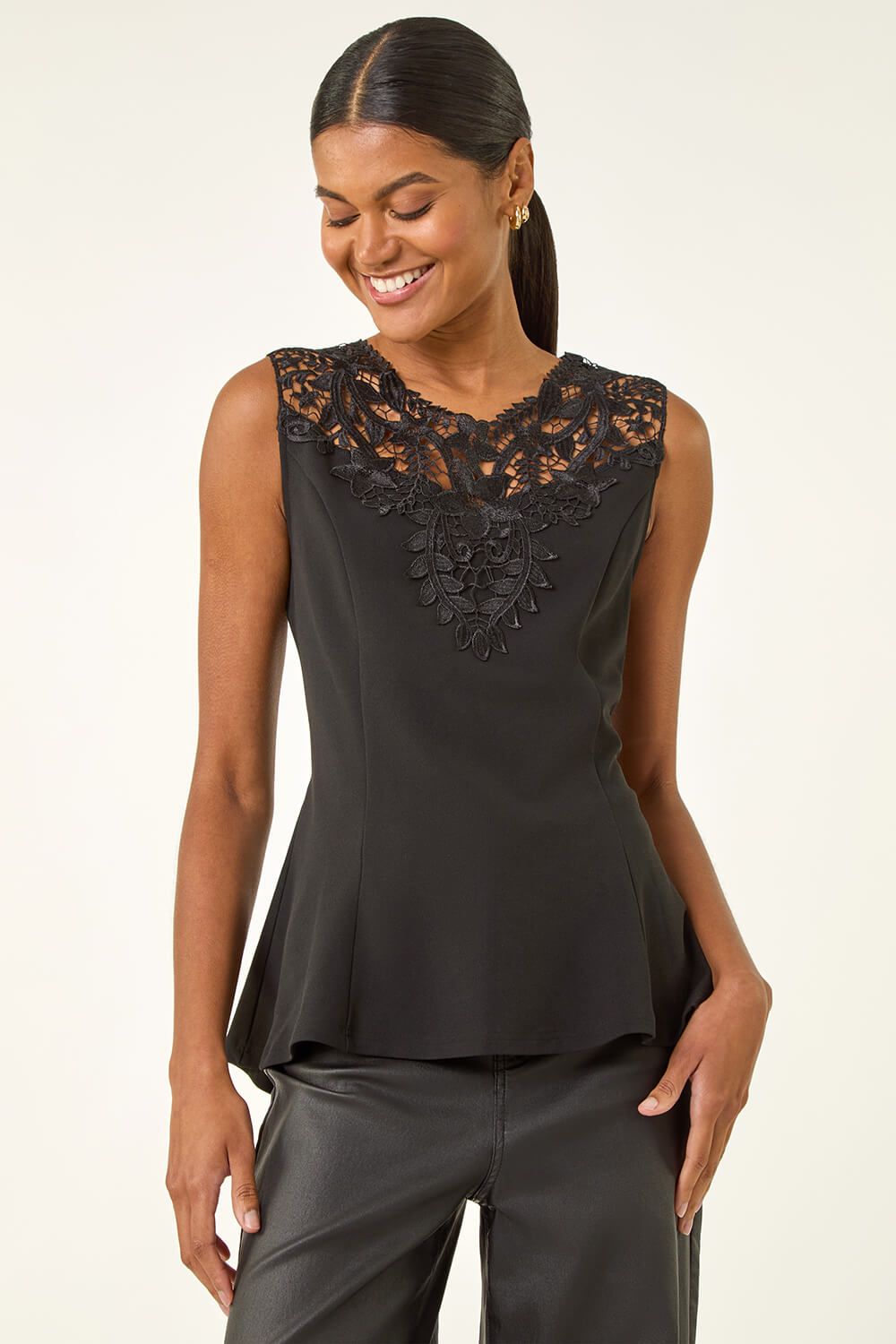 Roman Lace Ponte Peplum Top
