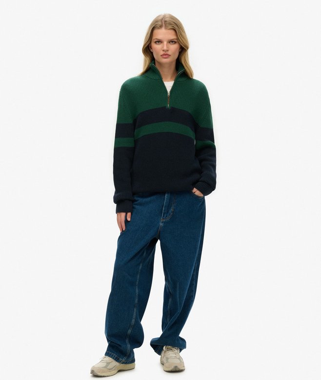 Oversized Cotton Classic Stripe Half-Zip Jumper