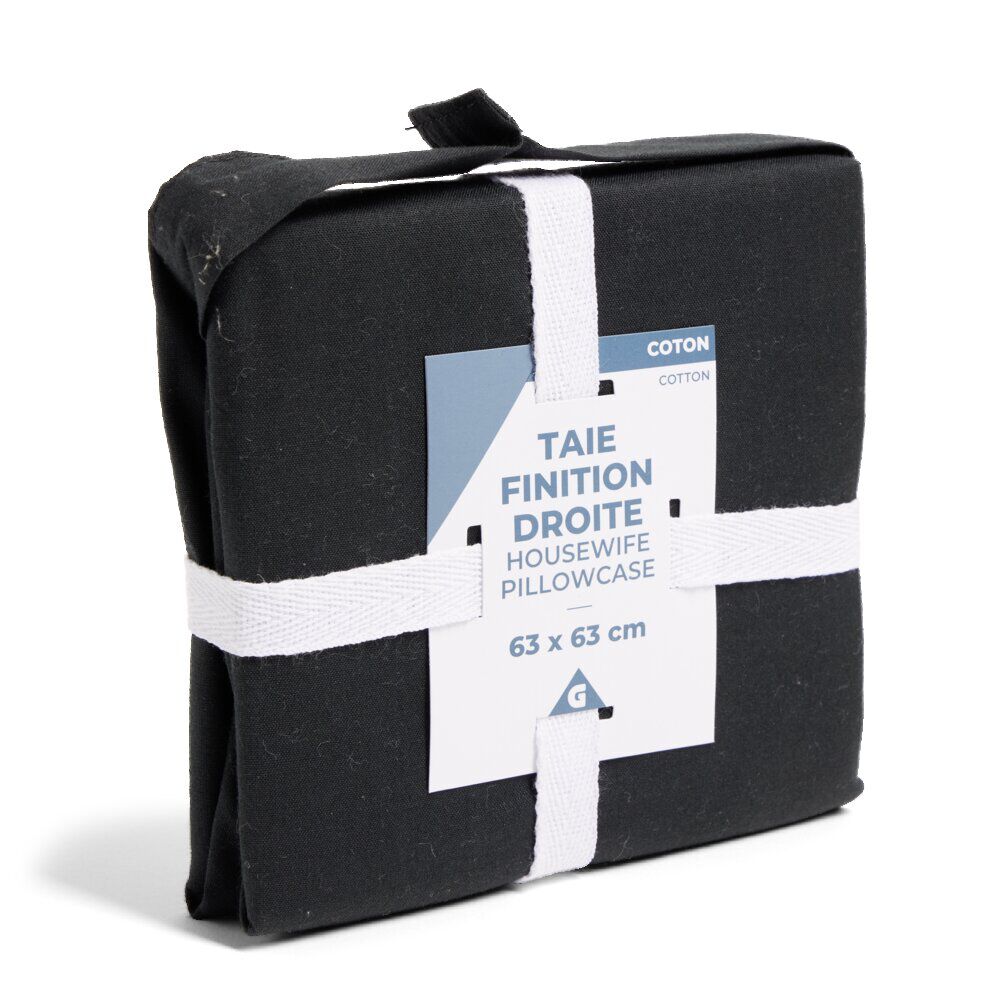 Taie d'oreiller 63x63cm 100% coton finition droite noir