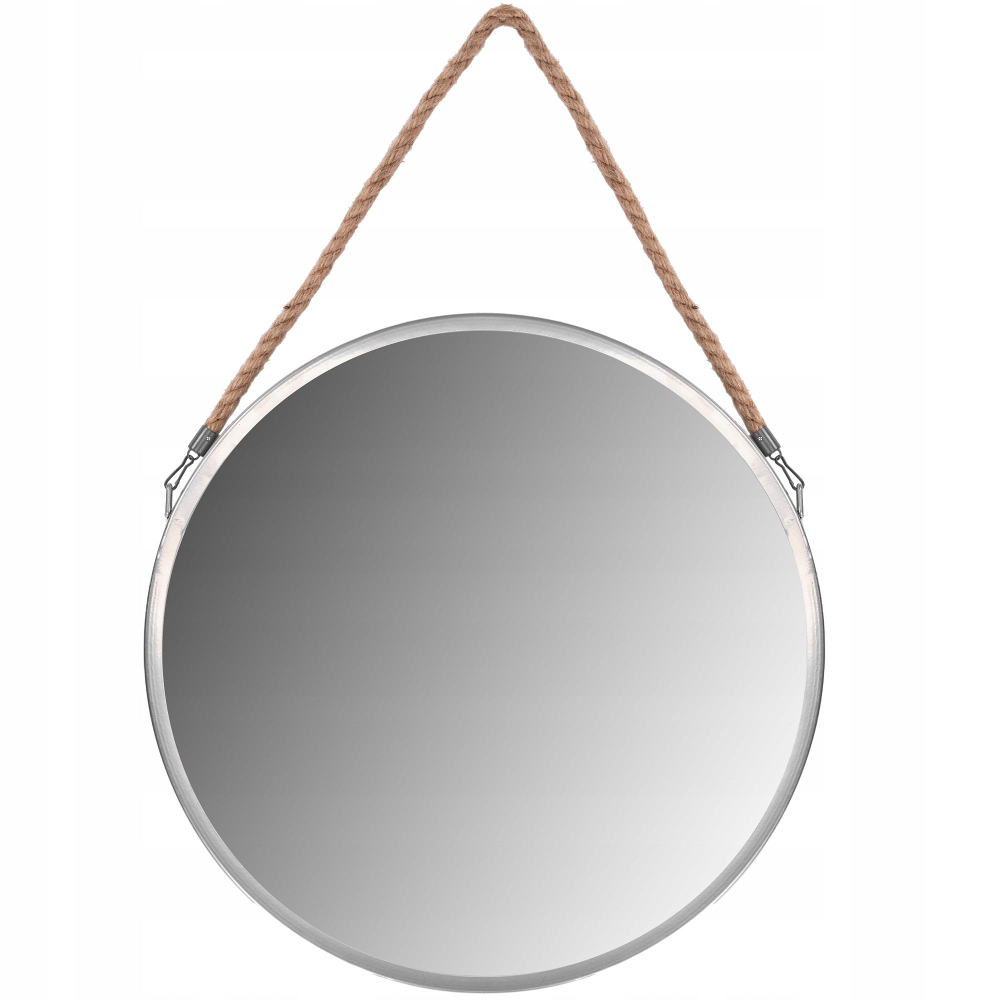 Wiszące Okrągłe Lustro 40Cm Szare Loft Na Sznurze