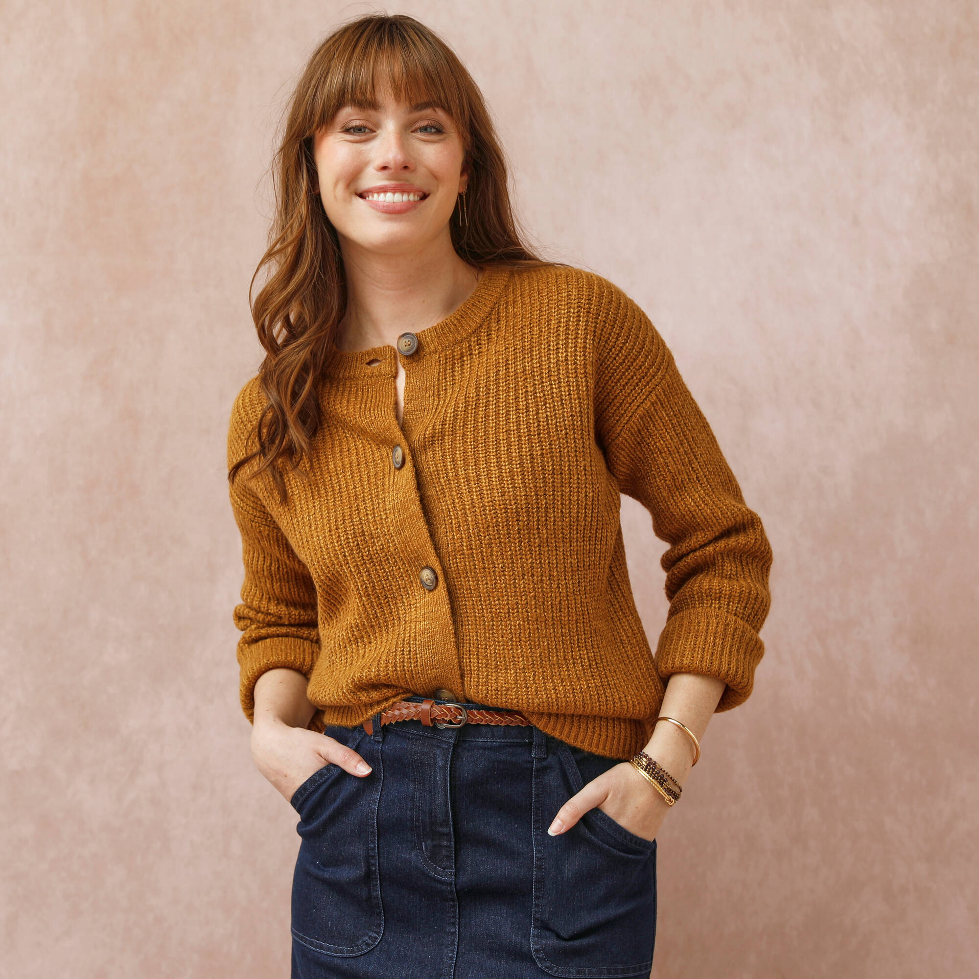 Cardigan boutonné maille anglaise manches longues