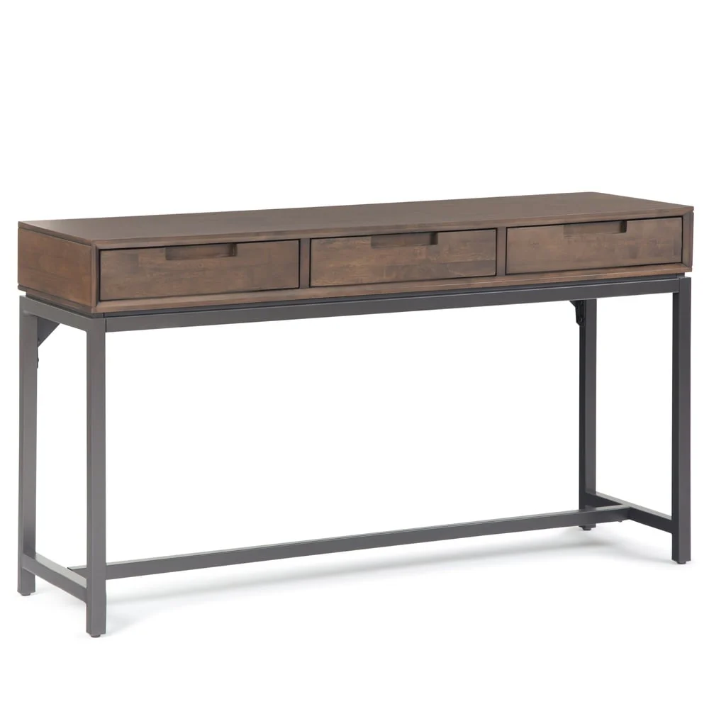 WYNDENHALL Devlin SOLID HARDWOOD and Metal 54 inch Wide Industrial Wide Console Table in Walnut Brown - 54W x 16 D x 30 H