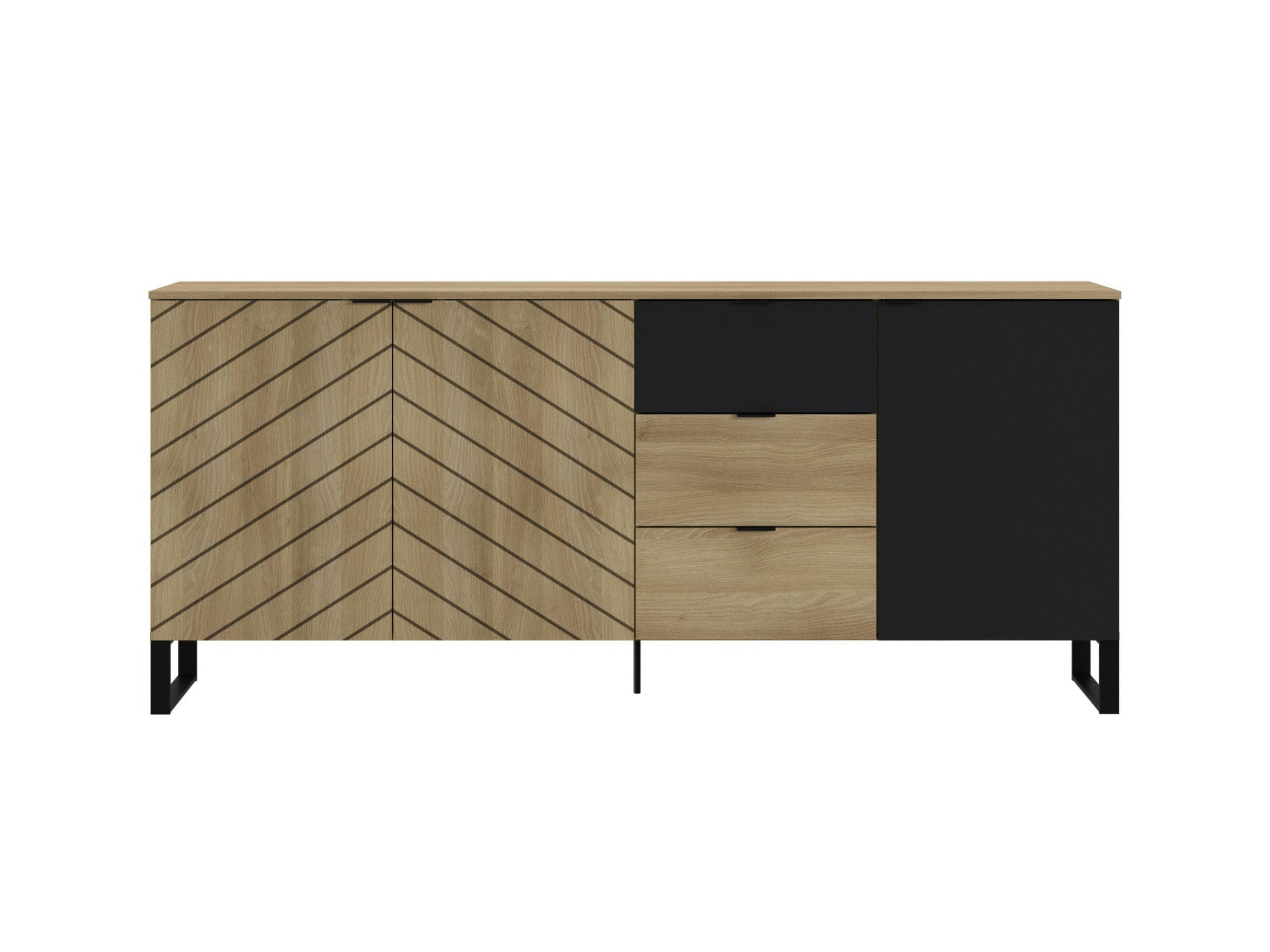 AUXANE - Buffet bas contemporain 200 cm noir / bois