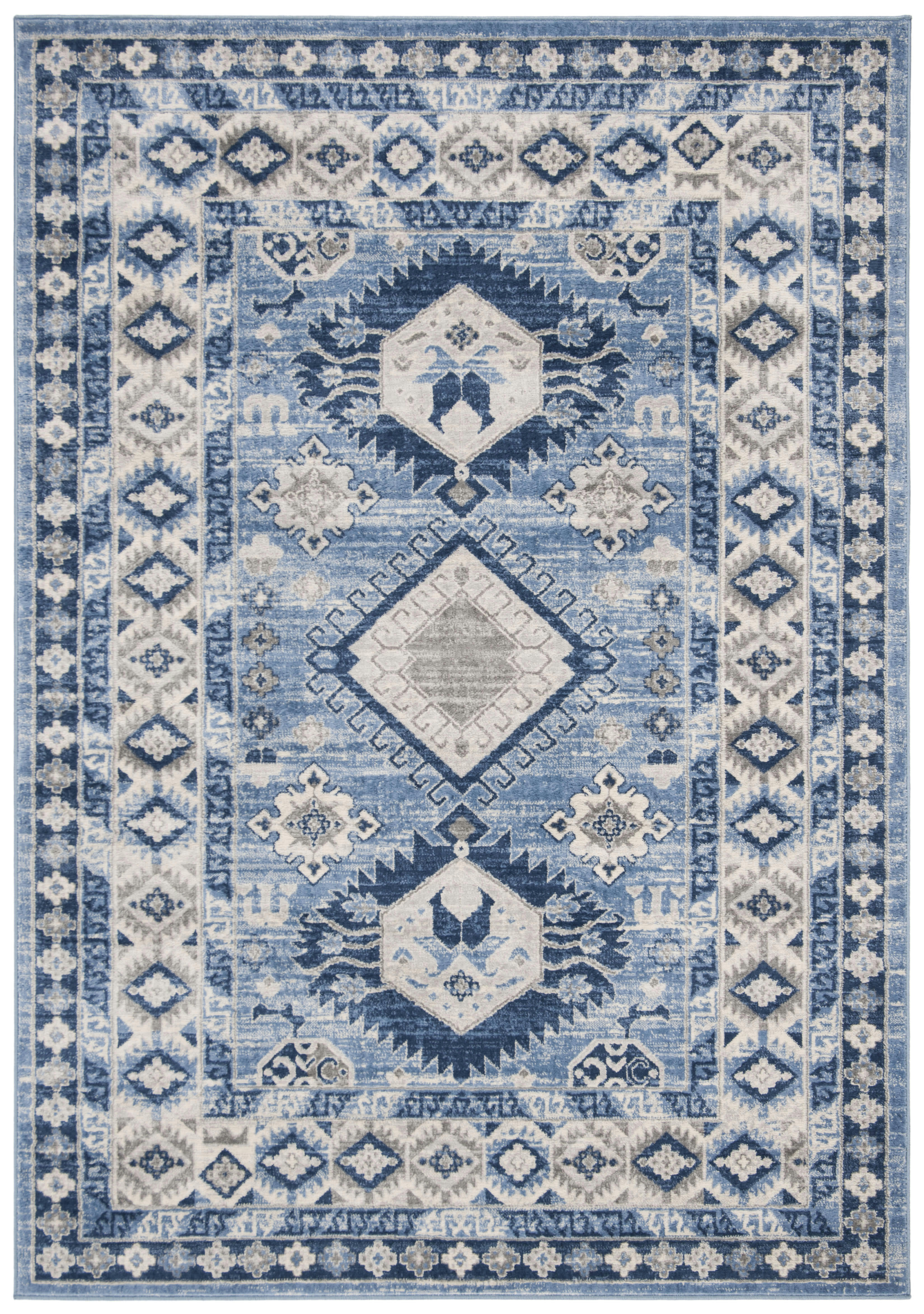 KAZAK - Tapis de salon interieur en bleu & crème, 122 x 183 cm