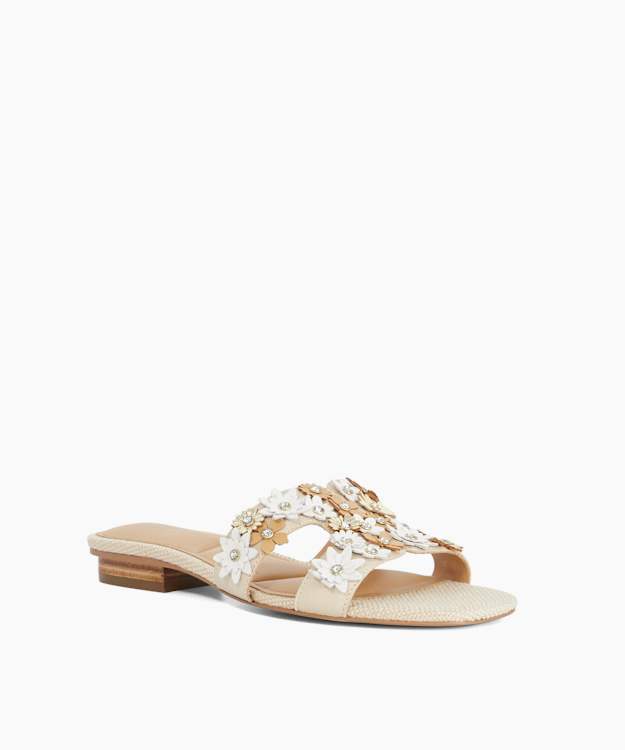 Loupes Ecru - Floral Embellished Sandals
