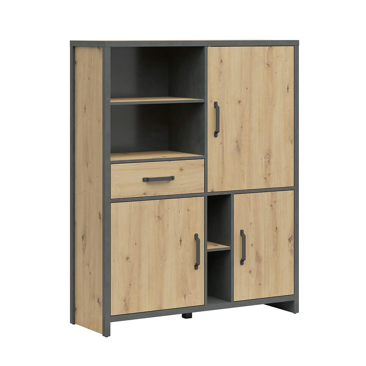 - Bibliothèque 3 portes 1 tiroir stratifiés naturel et gris