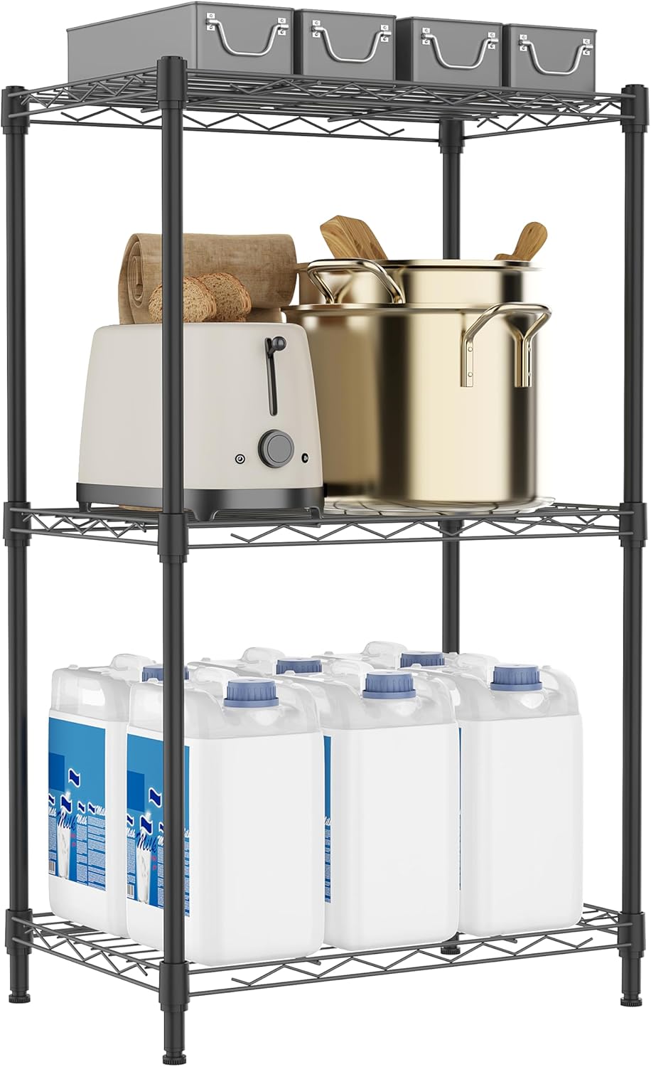M MZG 3 Tiers Shelf Metal Storage Shelves Wire Rack Closet Organizers with Wheel for Garage Kitchen Bathroom Laundry Black 11.8 D x 17.7 W x 28.8 H