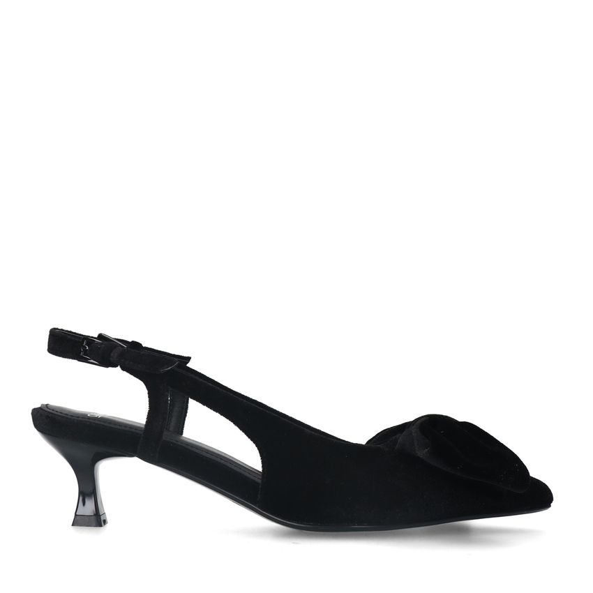 Manfield Zwarte velours slingbacks met strik