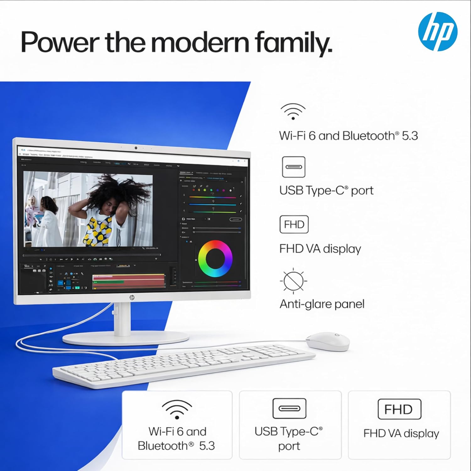 HP 22 FHD All-in-One Desktop Computer - Latest 13th Gen Intel Quad-Core - Office 365 for The Web - 8GB DDR5 RAM - 128GB UFS Storage - Wireless Earbuds - Keyboard and Mouse