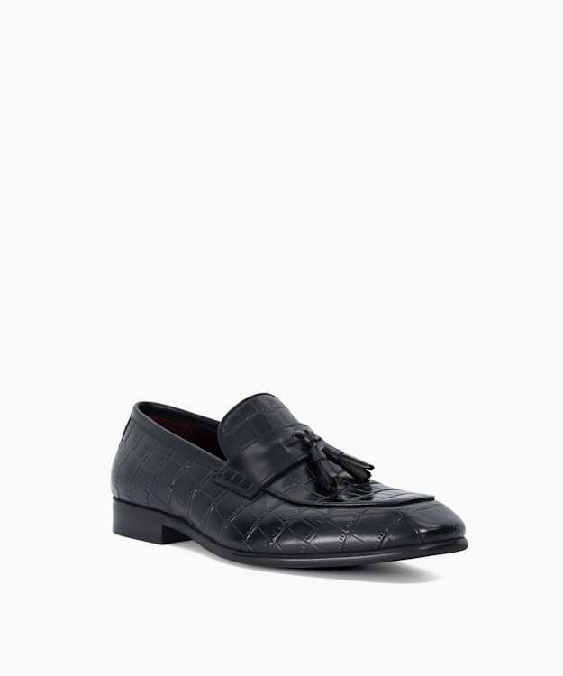 Son Black - Croc-Embossed Leather Tassel Loafers