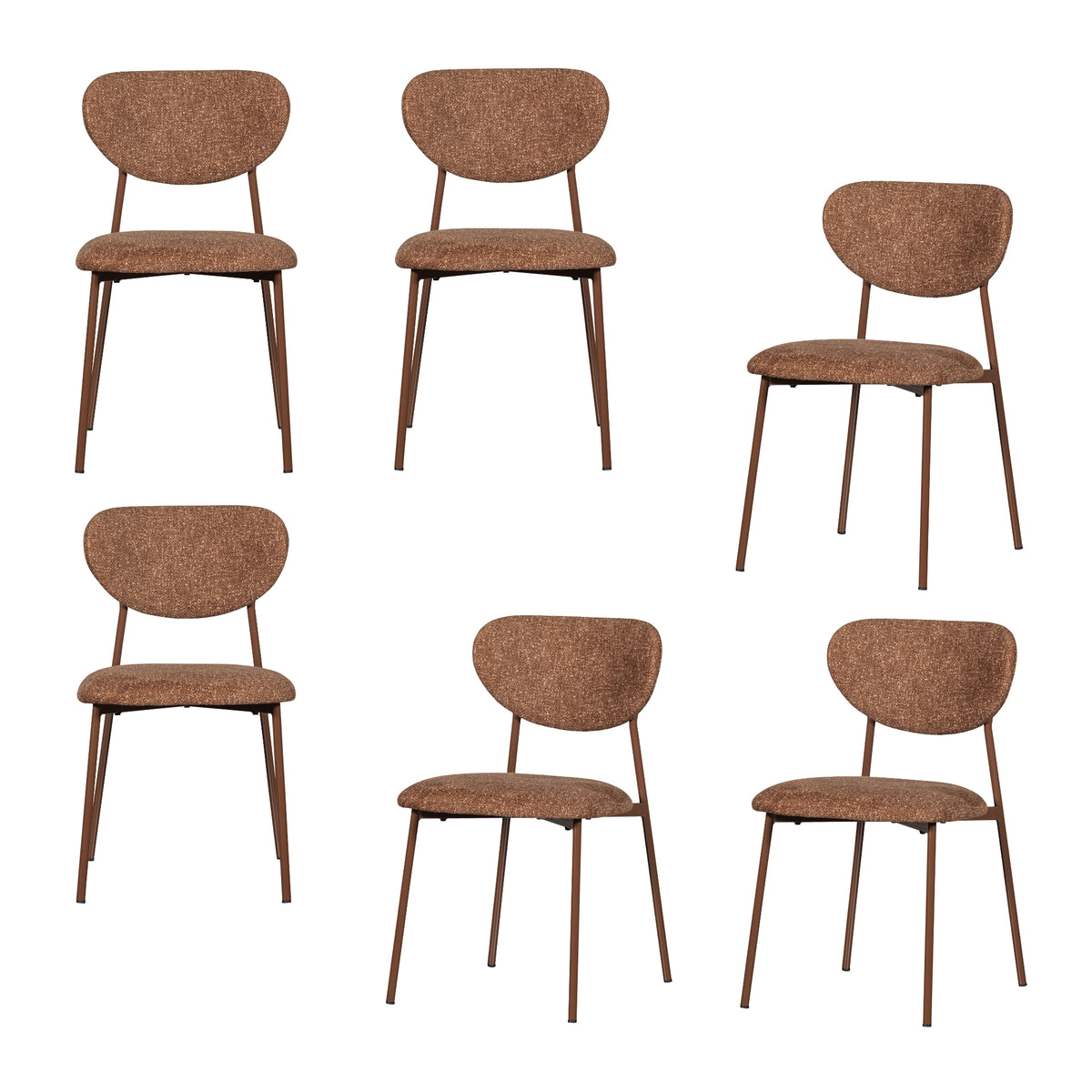 WOOOD eetkamerstoelen Valor - Polyester - Bruin - Set van 6