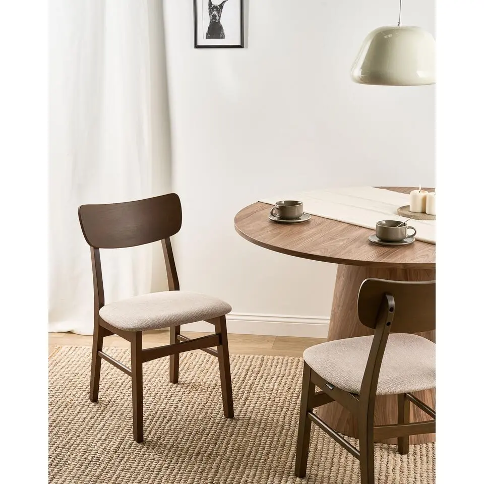 ANOKA - Eetkamerstoel set van 2 - Lichtbeige/Donkerbruin - Rubberhout