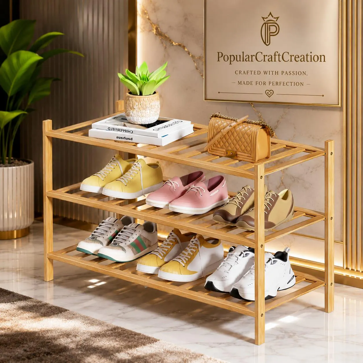Bamboo Shoe Rack for Entryway & Closet, Wooden Stackable Shoe Organizer, Modular Shoe Shelf Storage for Bedroom, Living Room Decor