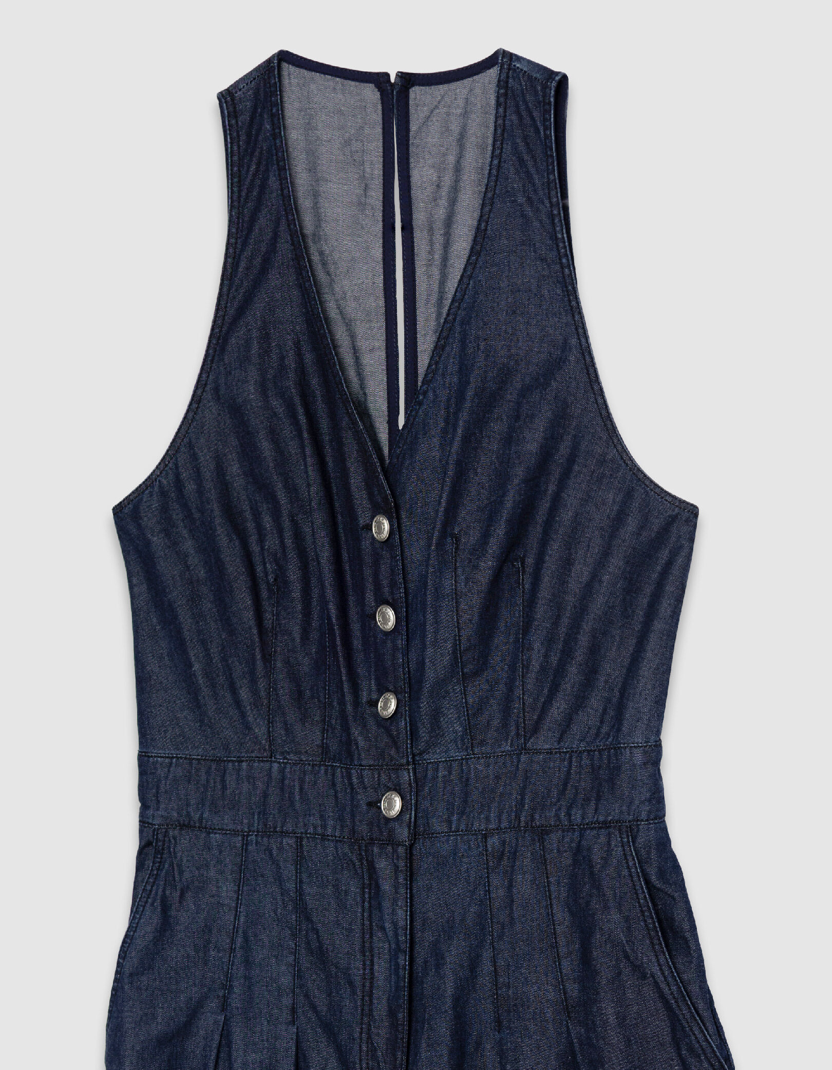 Combinaison large en jean brut sans manches Femme