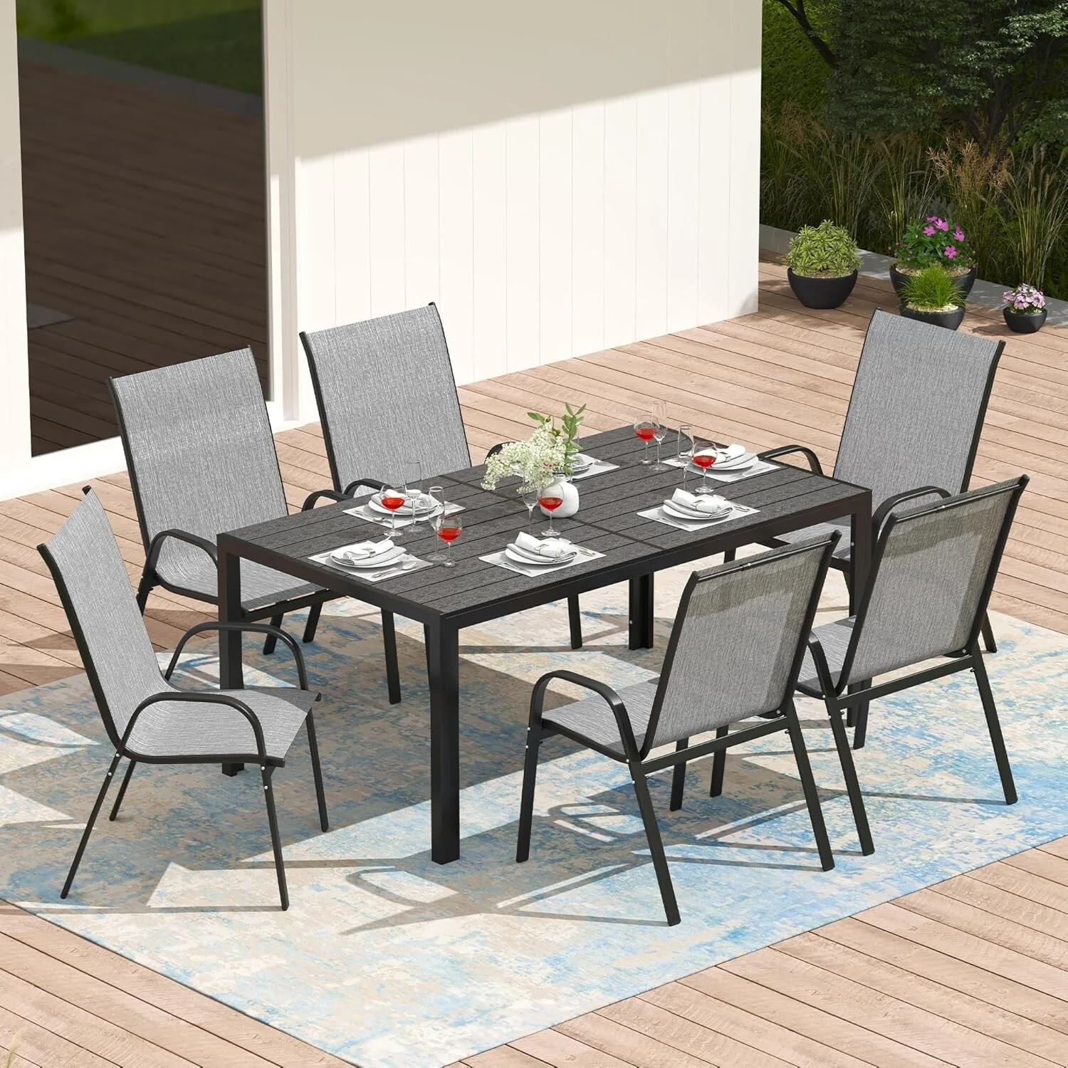 Patio Dining Table for 4-6 Person Outdoor Patio Table 59 Weather-Resistant Rectangular Table for Deck, Garden, Backyard