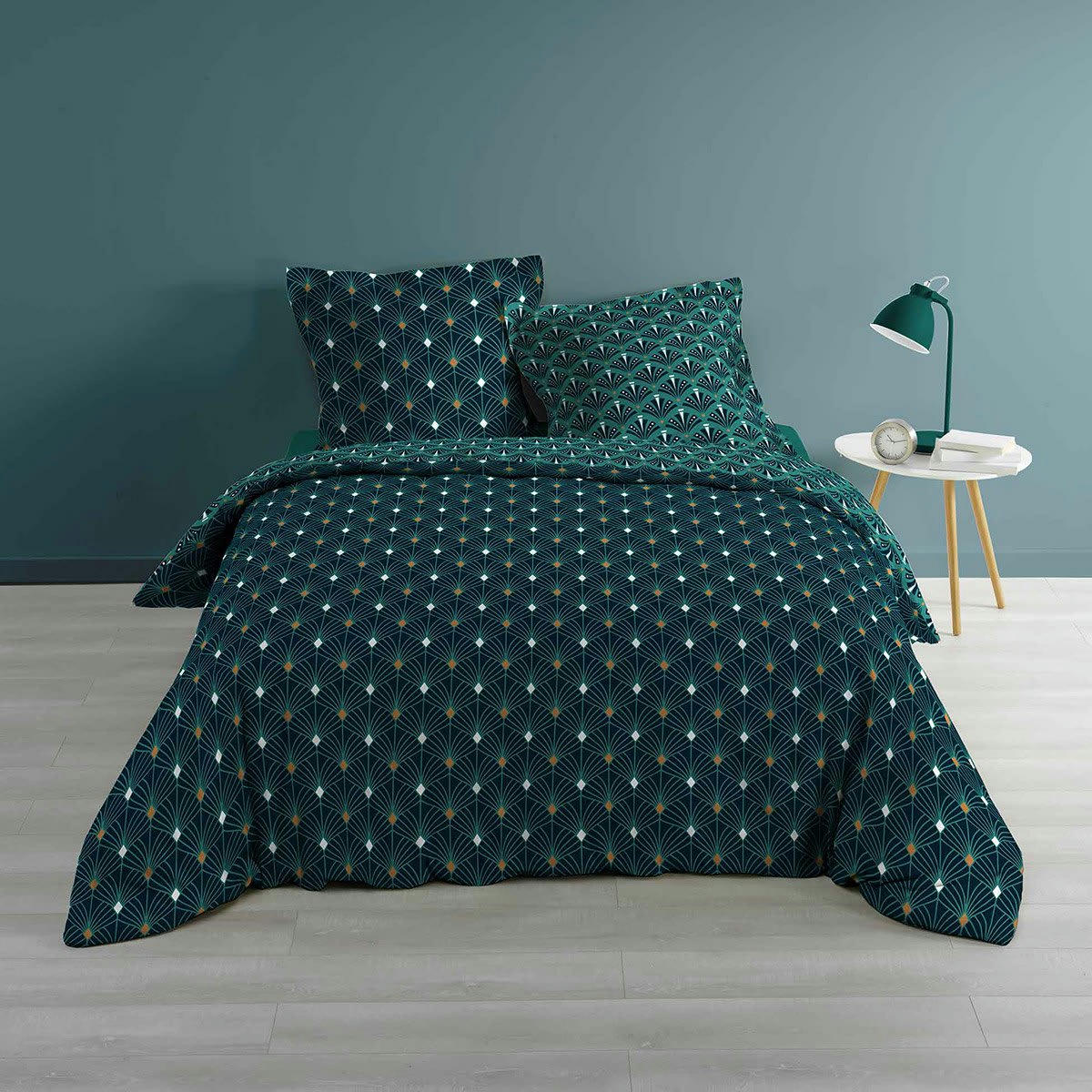 MELOE - Housse de couette coton bleu 260x240 + 2 taies