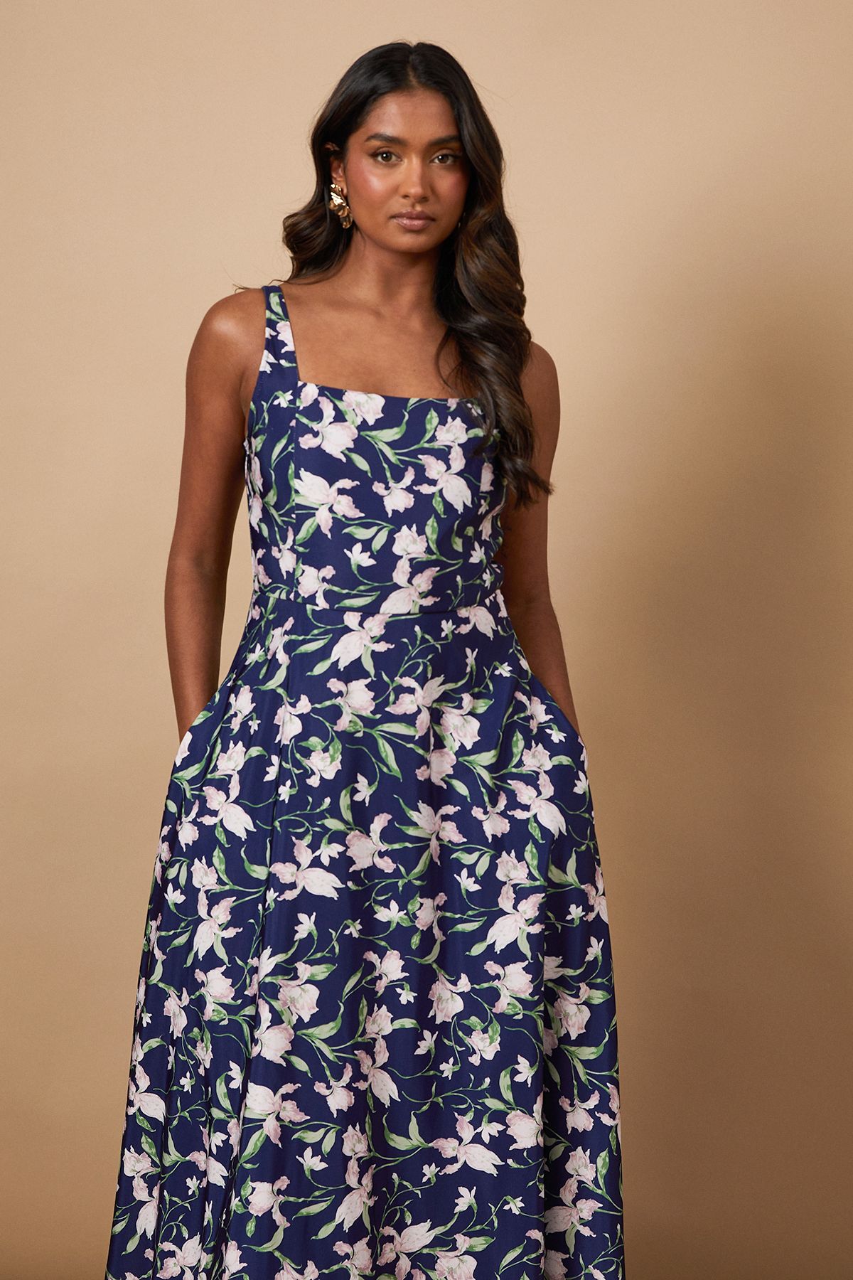 Oasis Floral Square Neck Maxi Dress