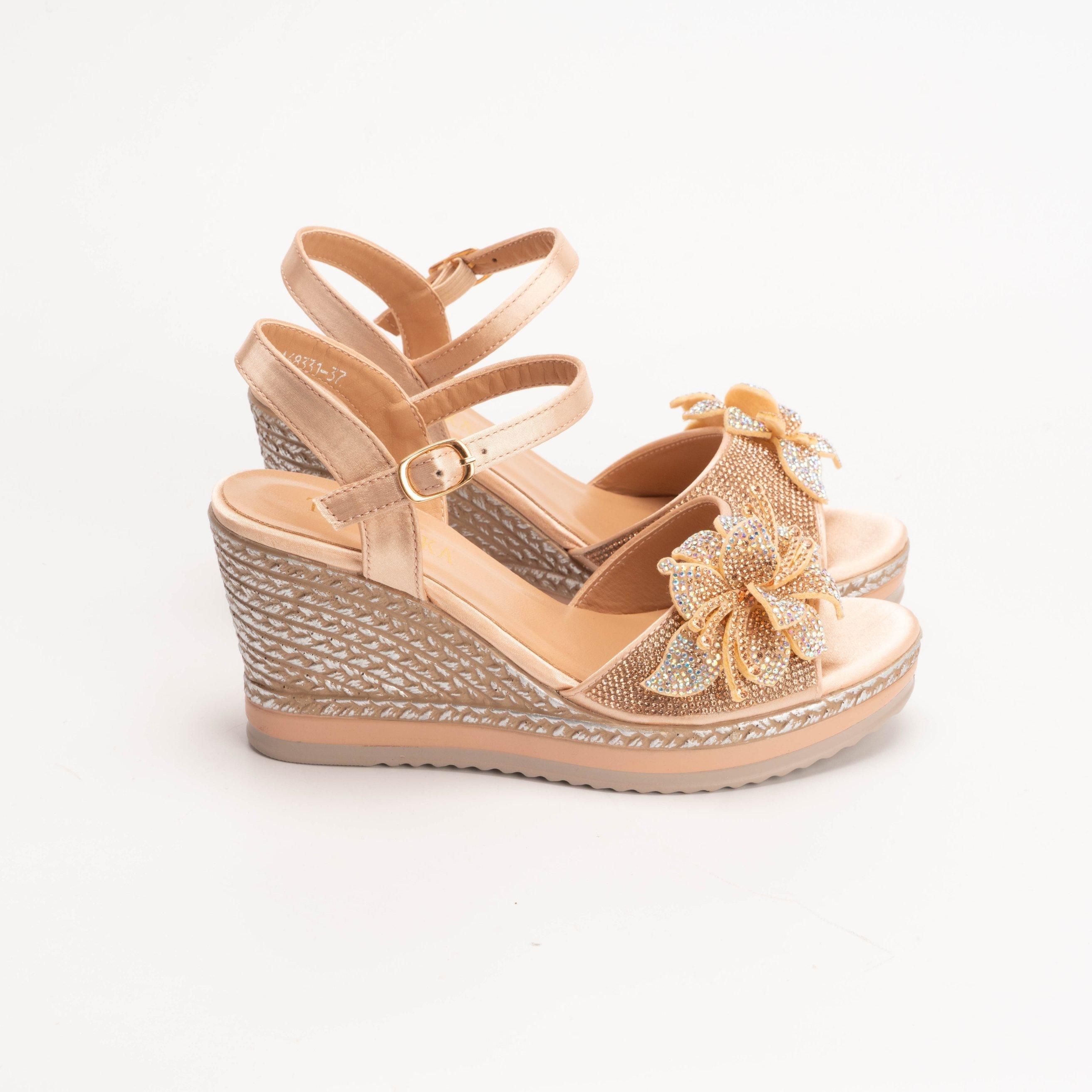 IVACHY Sparkling Wedge Sandals- Flowers Diamonds Shinny Crystal