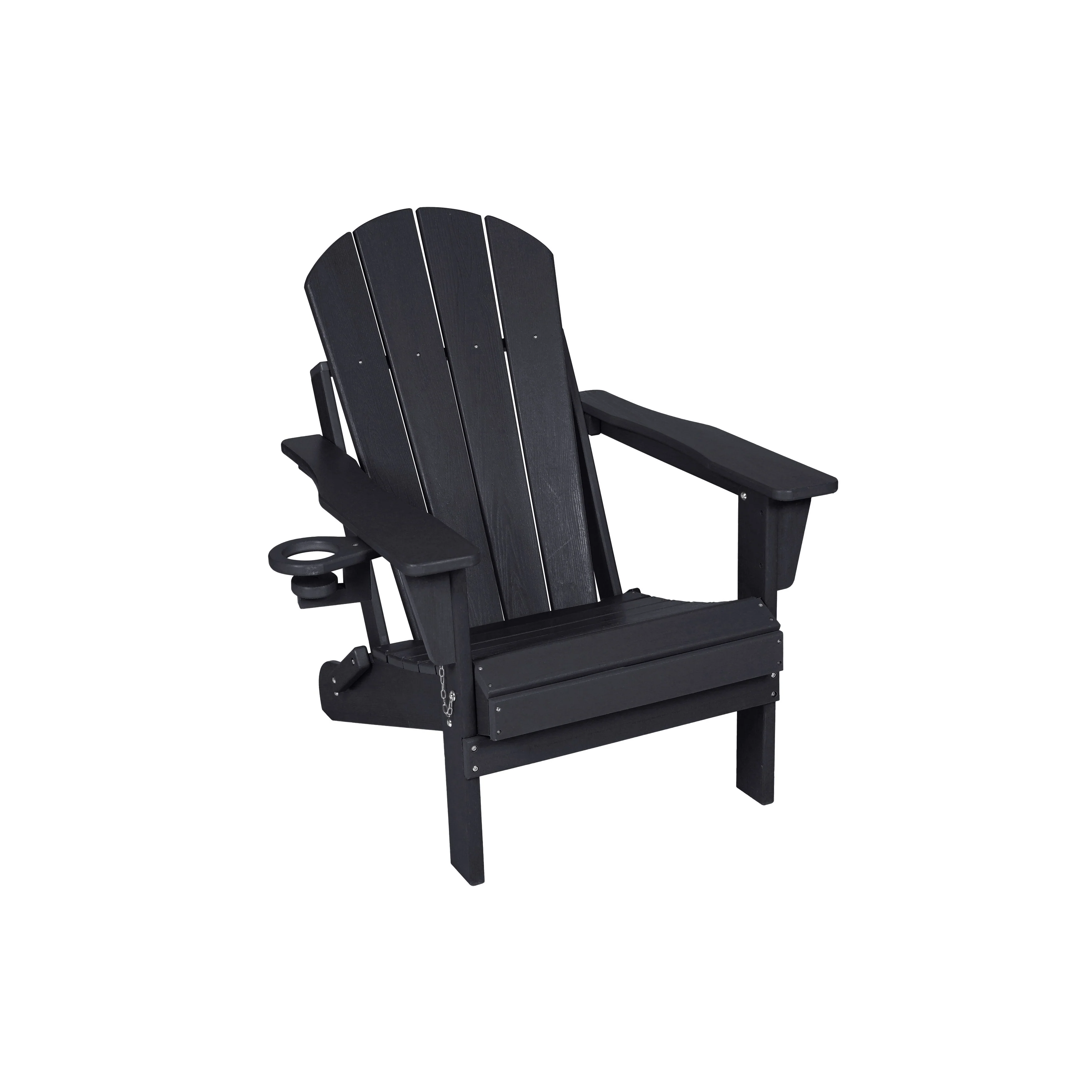 Folding Adirondack Chair with Side Table, 3-Piece Adirondack Chair Set with Wood Texture, Black(includes 2 Chairs and 1