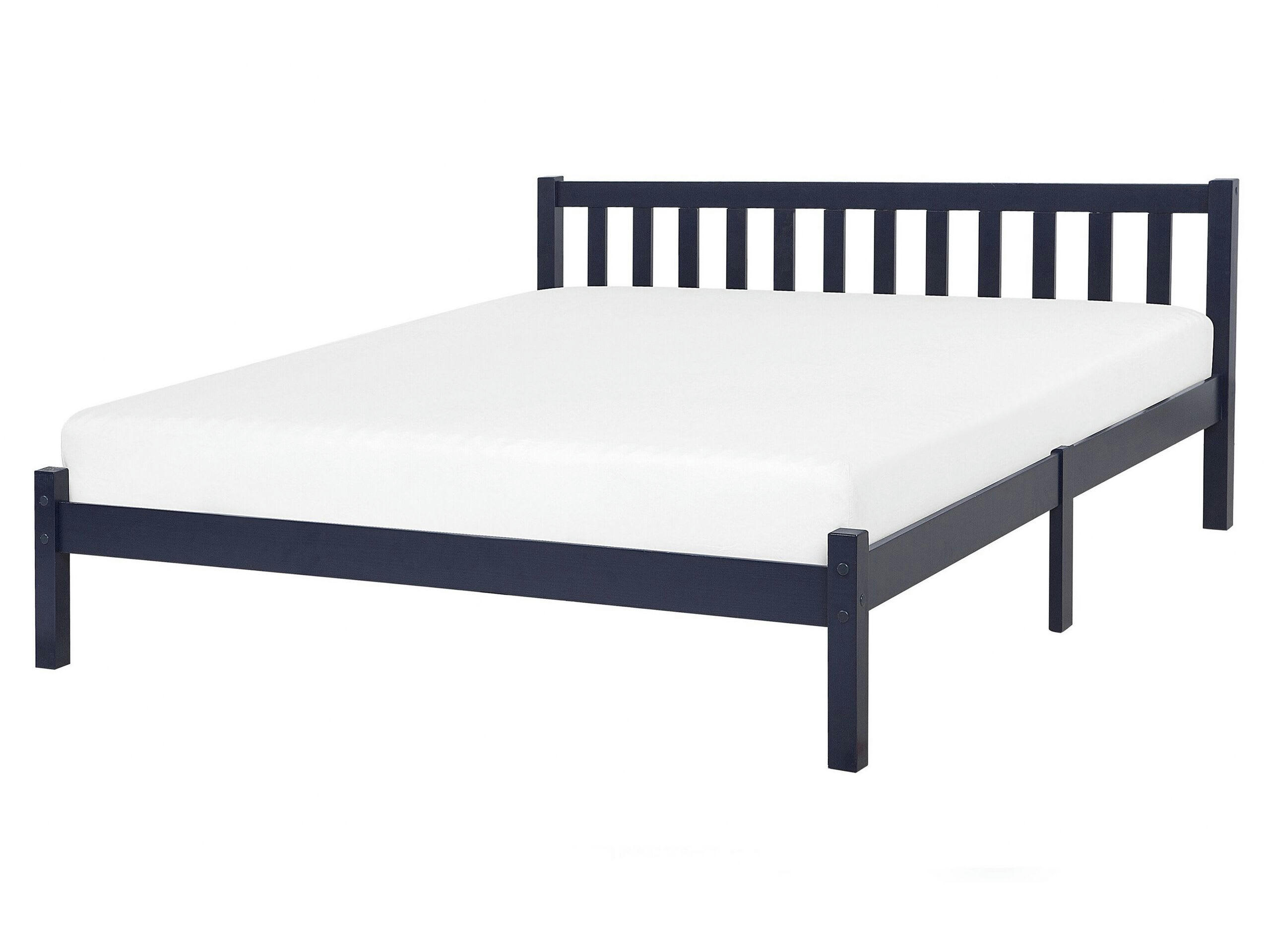 FLORAC - Lit double en bois solide bleu 160x200
