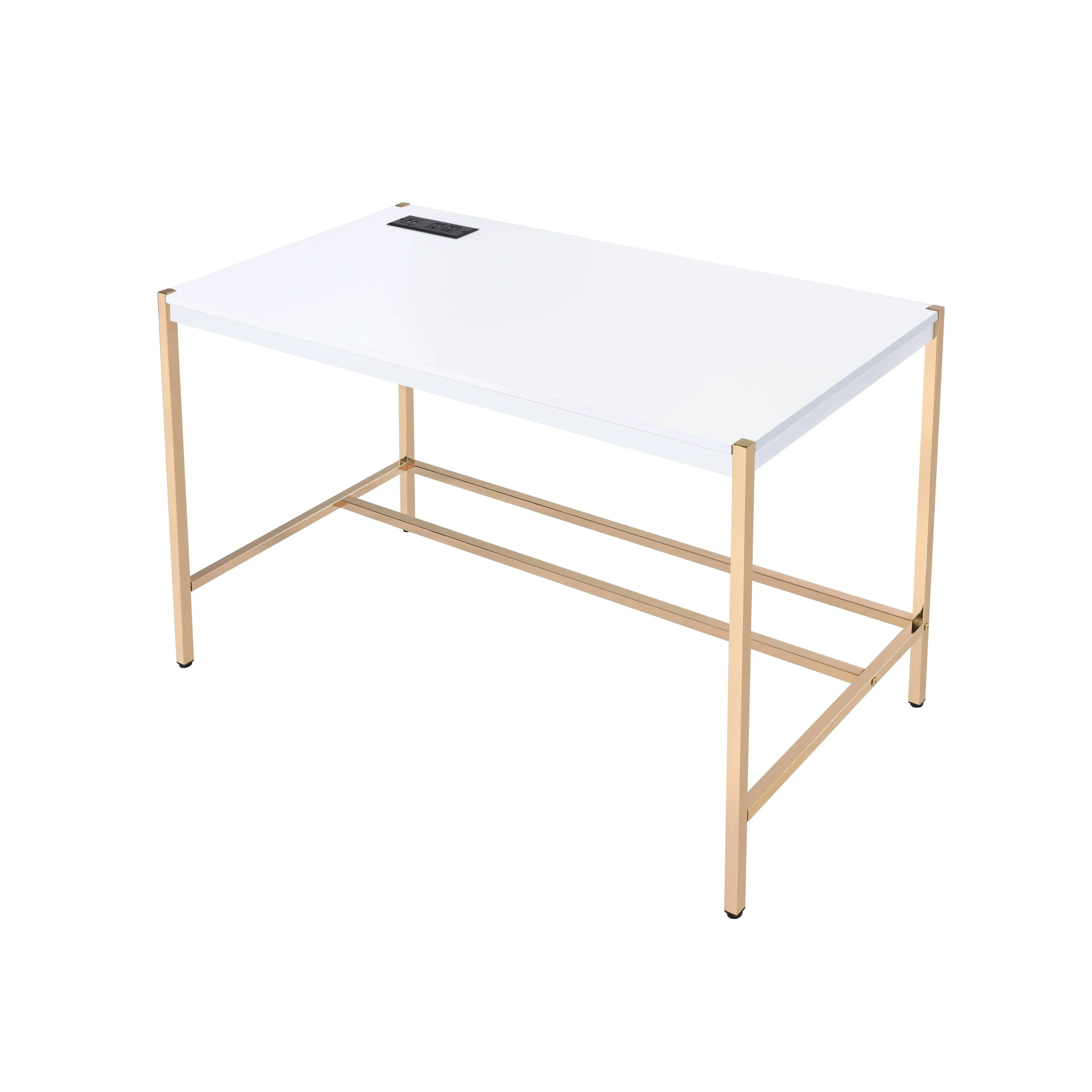 Midriaks White & Gold Finish Writing Desk W/USB