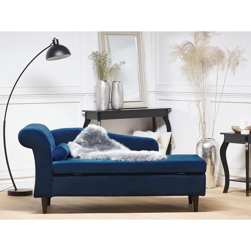 LUIRO - Chaise longue - Blauw - Linkerzijde - Fluweel