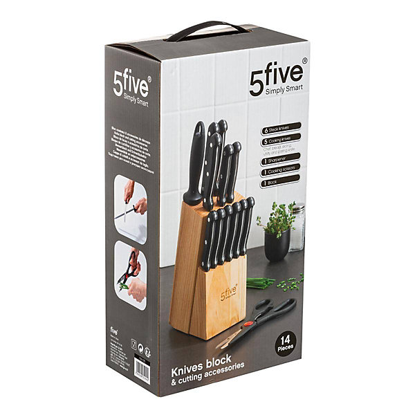 Bloc 11 couteaux avec aiguisoir/ciseaux Essentiel Black - 5Five