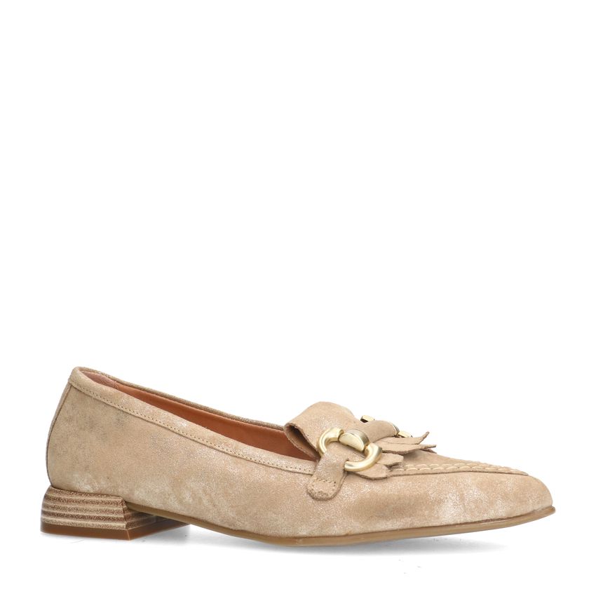 Manfield Beige suède loafers met glitter