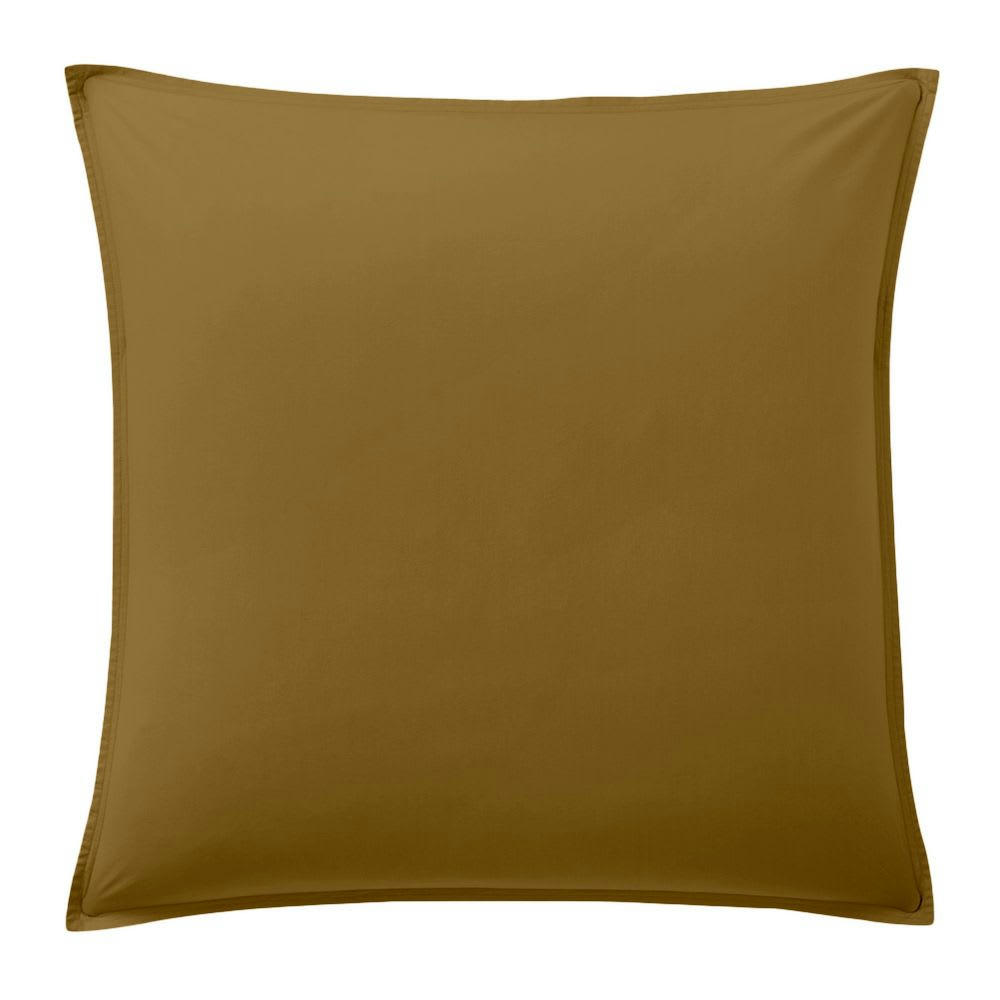 UNI BP - Taie d'oreiller percale de coton lavé marron 65x65 cm