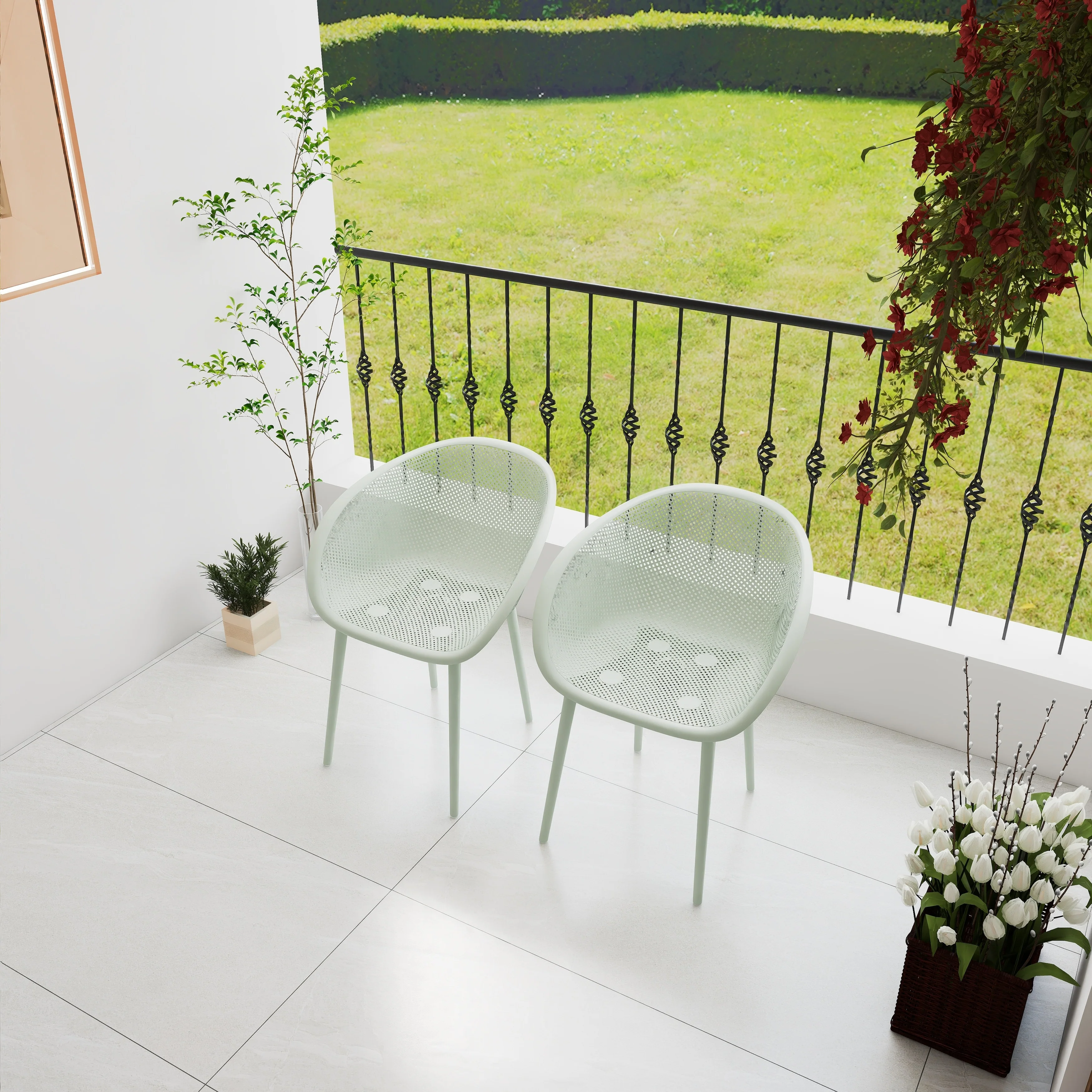 BNK Modern All-Weather PP Plastic Armchair With Mesh Hollow-Out, Indoor/Outdoor (Set of 2)