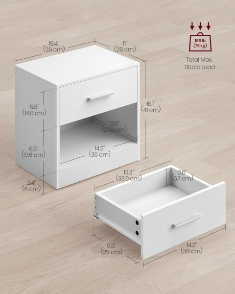 Nowoczesny Stolik Nocny z Szufladą - Biały, Minimalistyczny Design