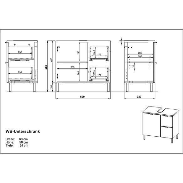 Waschbeckenunterschrank BxHxT: 60 x 56 x 34 cm, Grandson Eichefarben/weiß Hochglanz