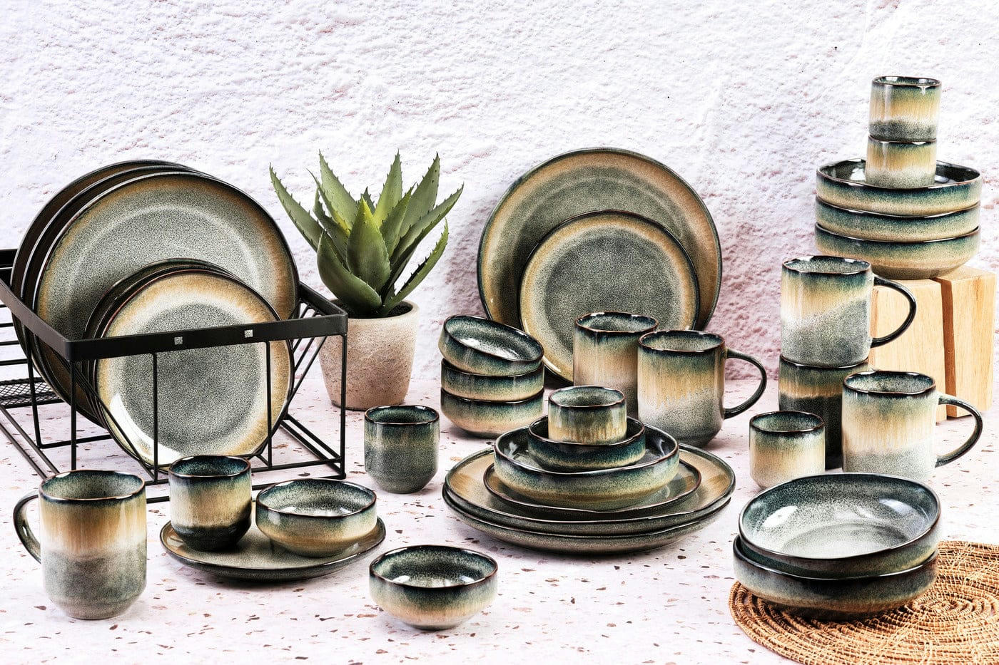 GENESIS - Set vaisselle 36 pièces en grès gris