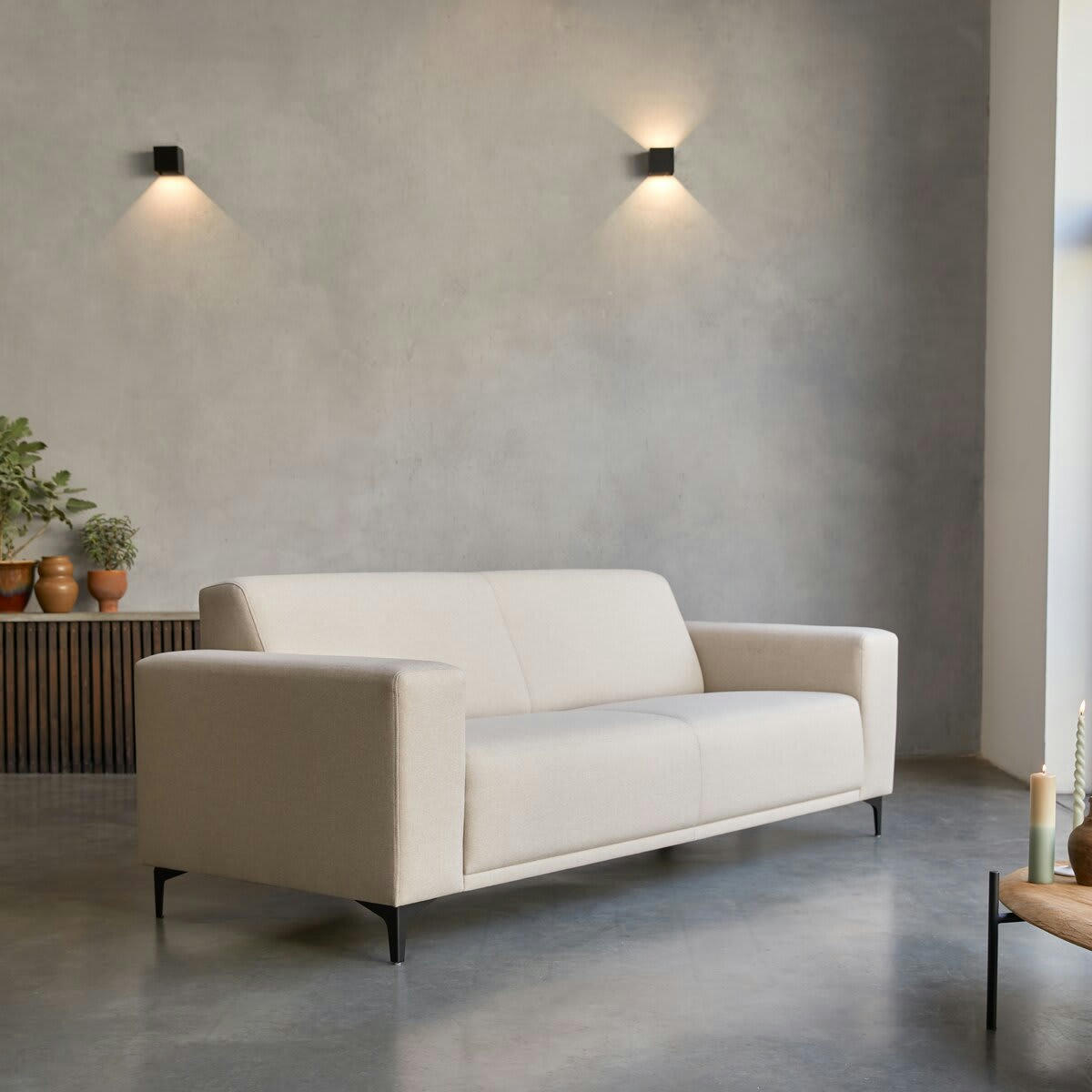LARS - Canapé en tissu 3 places écru