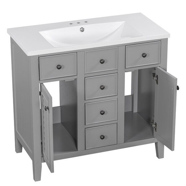 36" Bathroom Vanity with/without Sink, Modern Bathroom Vanity Cabinet Ceramic Sink Combo with 2 Cabinets and 5 Drawers