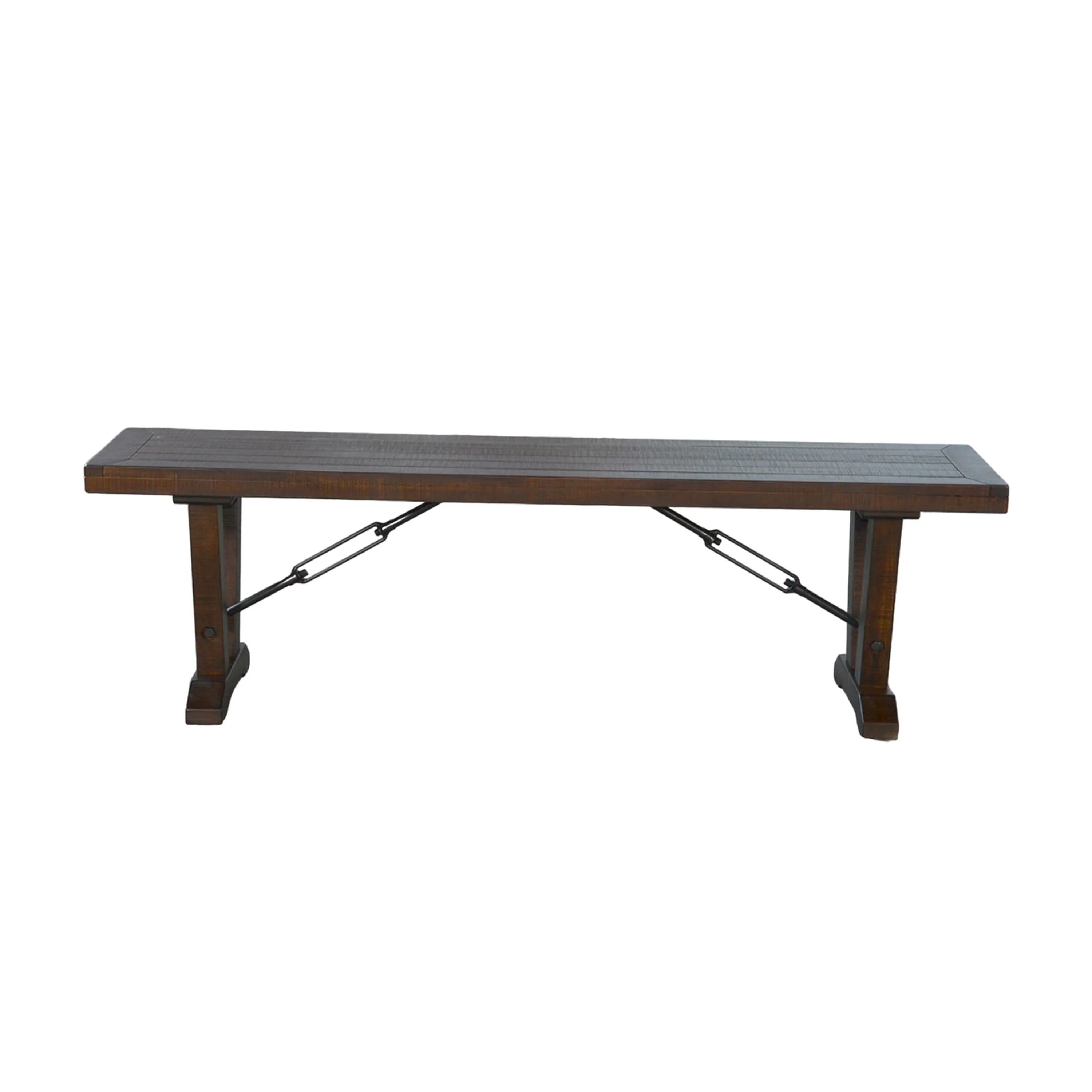 Flint Dining Bench with Turnbuckles, 70 Inch Dark Brown Mahogany Wood